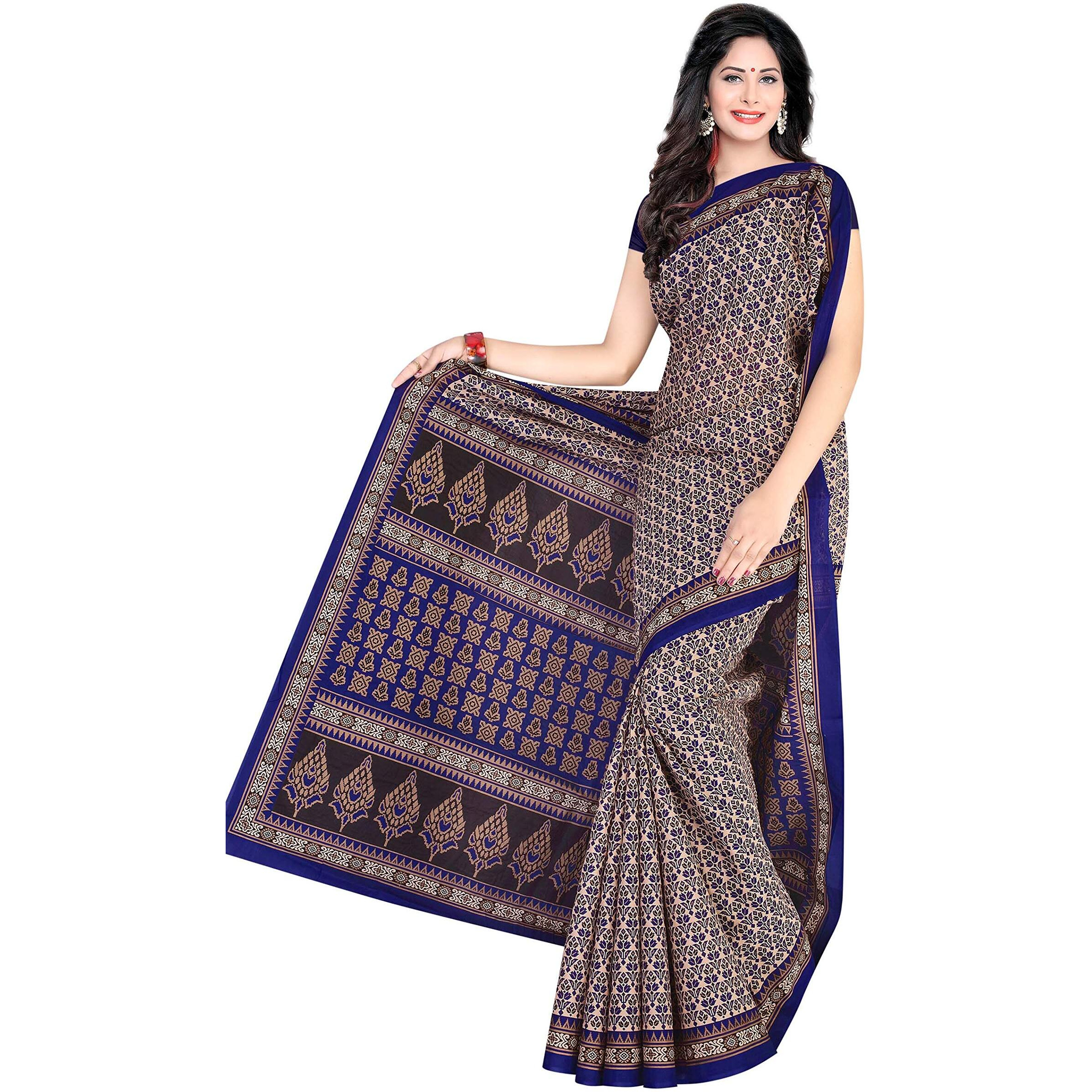 TAMAIRA FASHION Womens Plain Cotton Saree (802_Dark Blue)