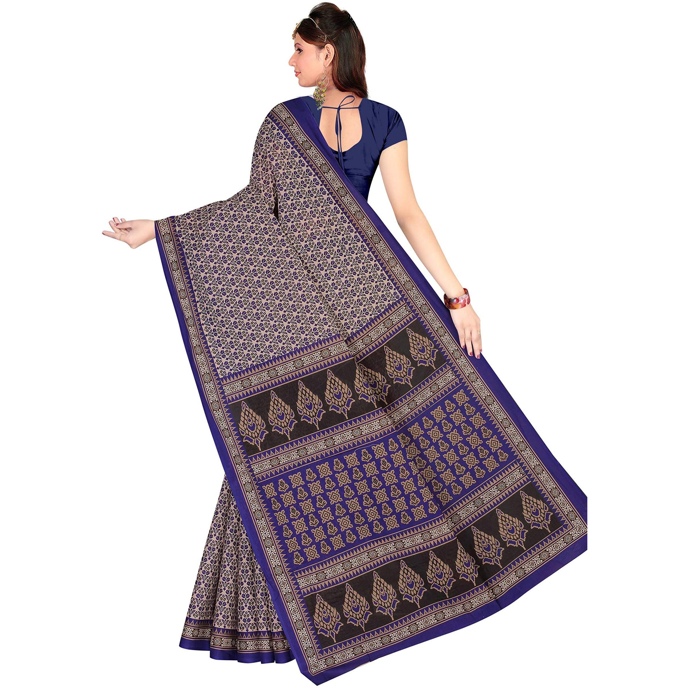 TAMAIRA FASHION Womens Plain Cotton Saree (802_Dark Blue)