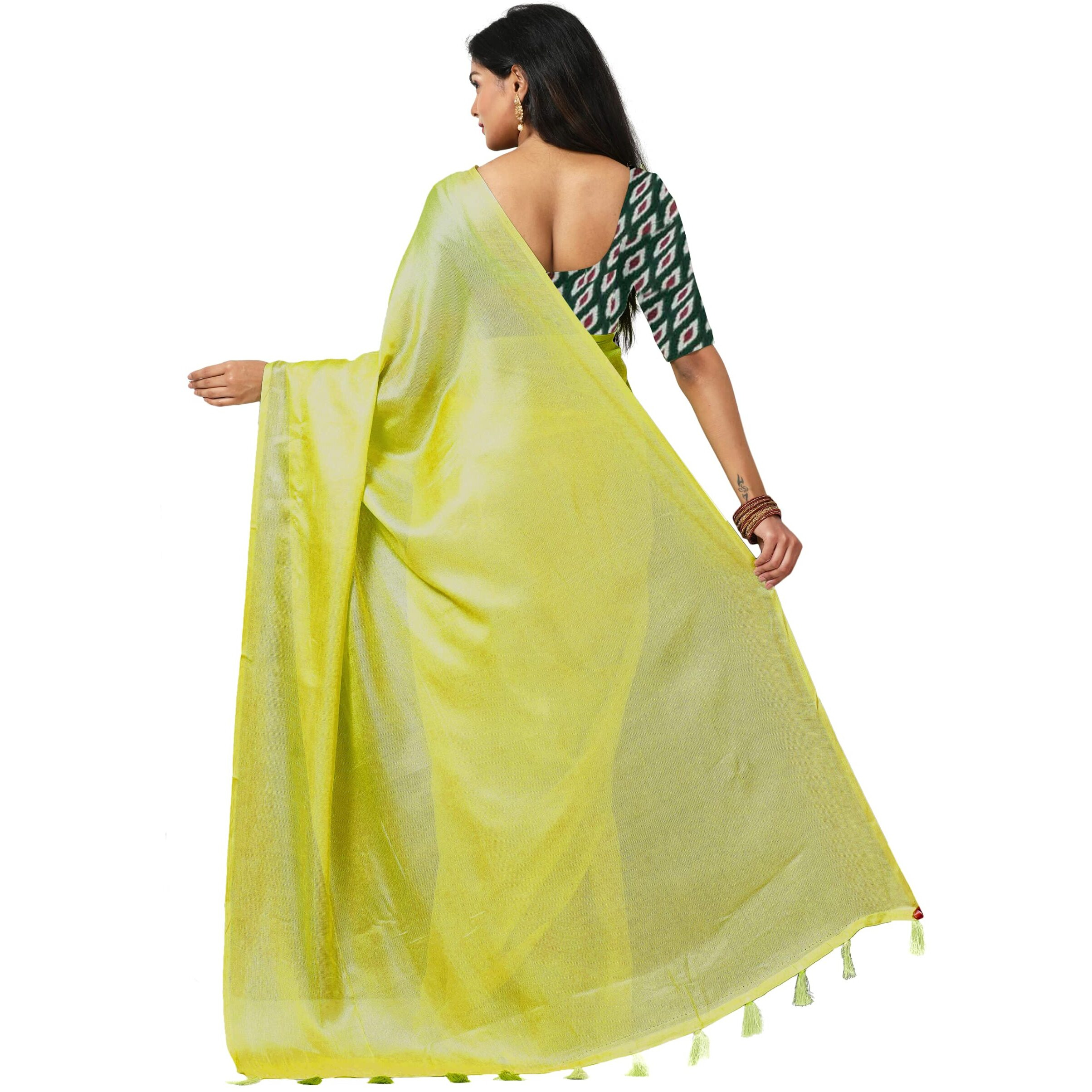Miraan Womens Jute Cotton Saree with Blouse Piece (SRHIW10, Yellow)