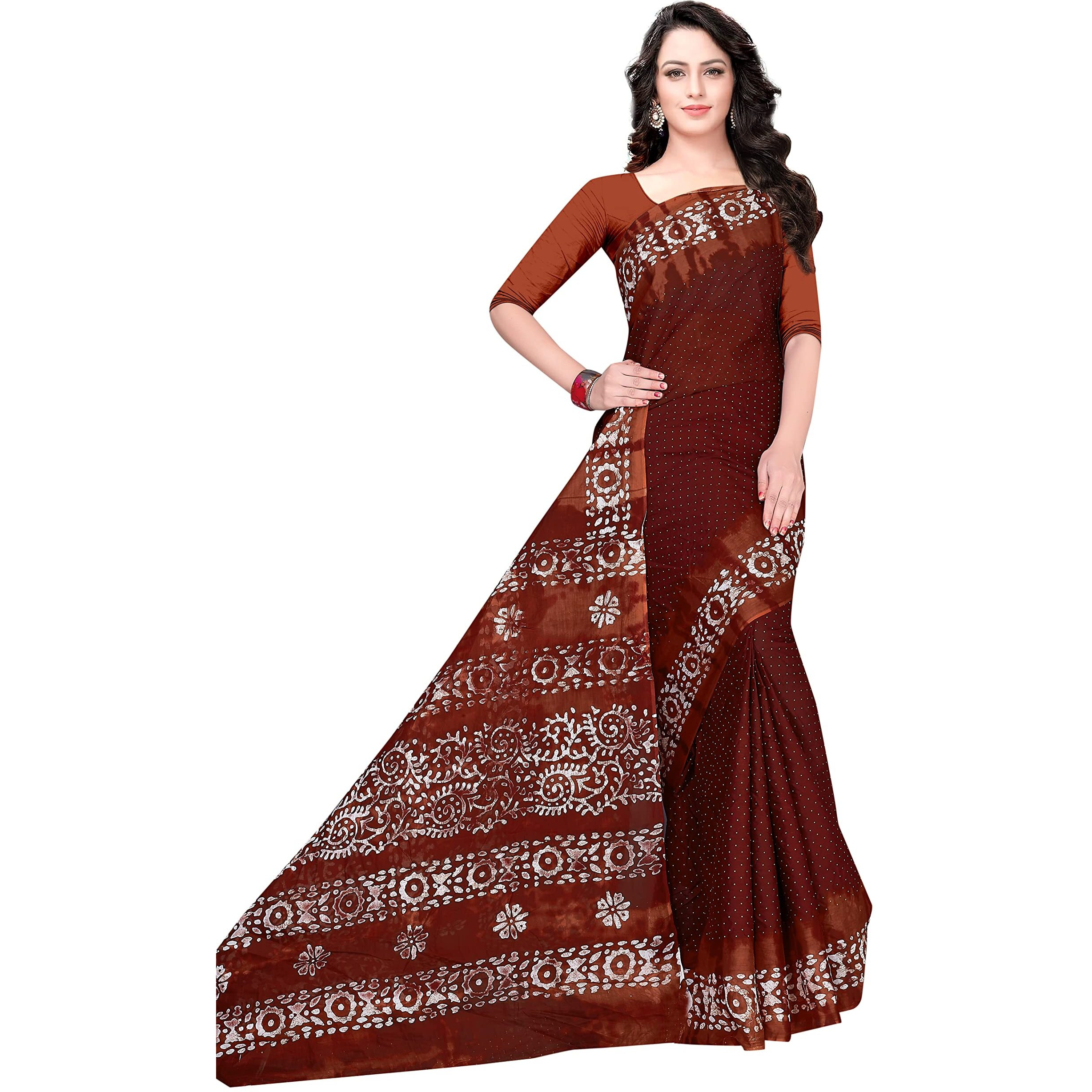 TAMAIRA FASHION Womens Plain Weave Pure Cotton Saree Without Blouse Piece(1920_Maroon)