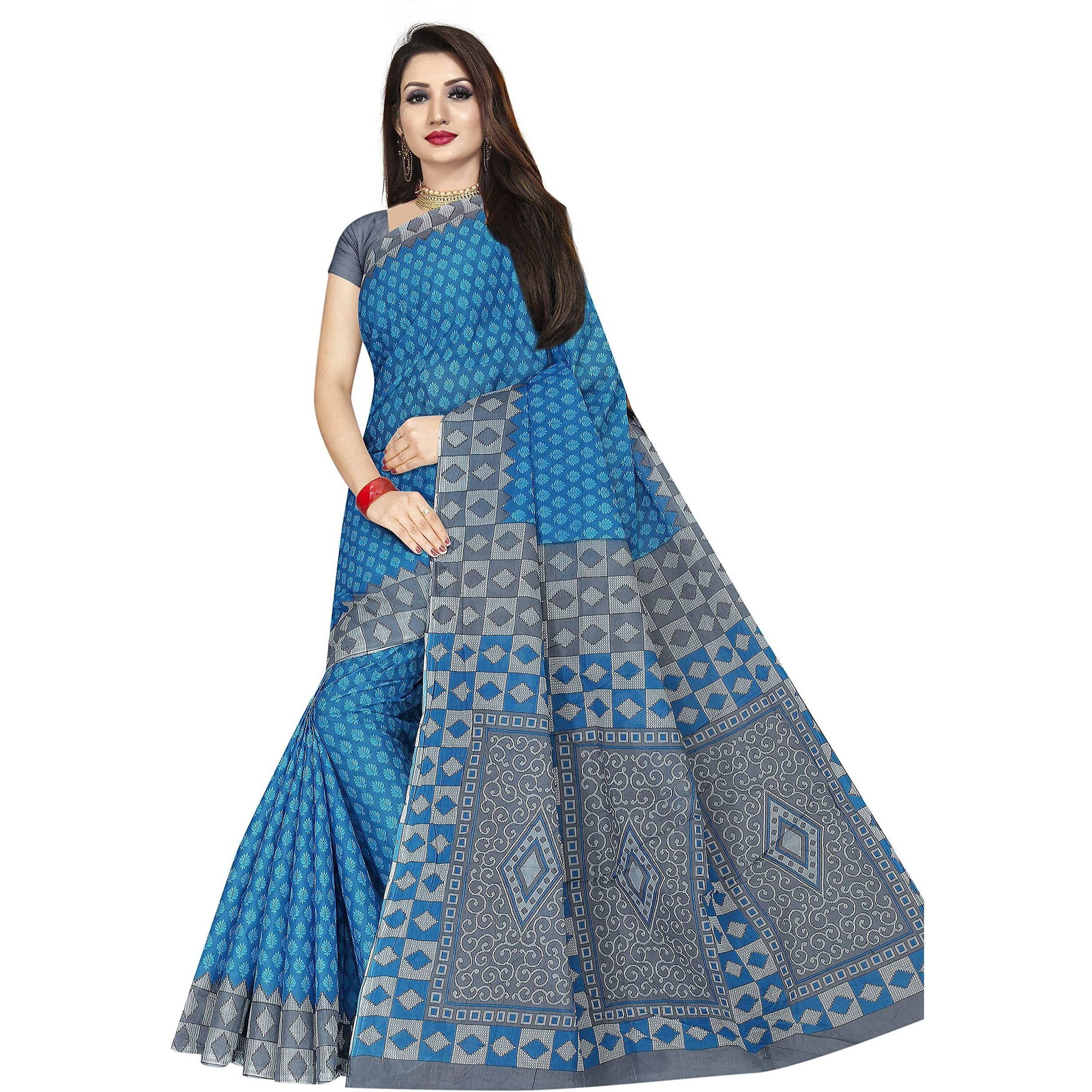 TAMAIRA FASHION Womens Plain Cotton Saree (AB15_Blue, Turquoise)