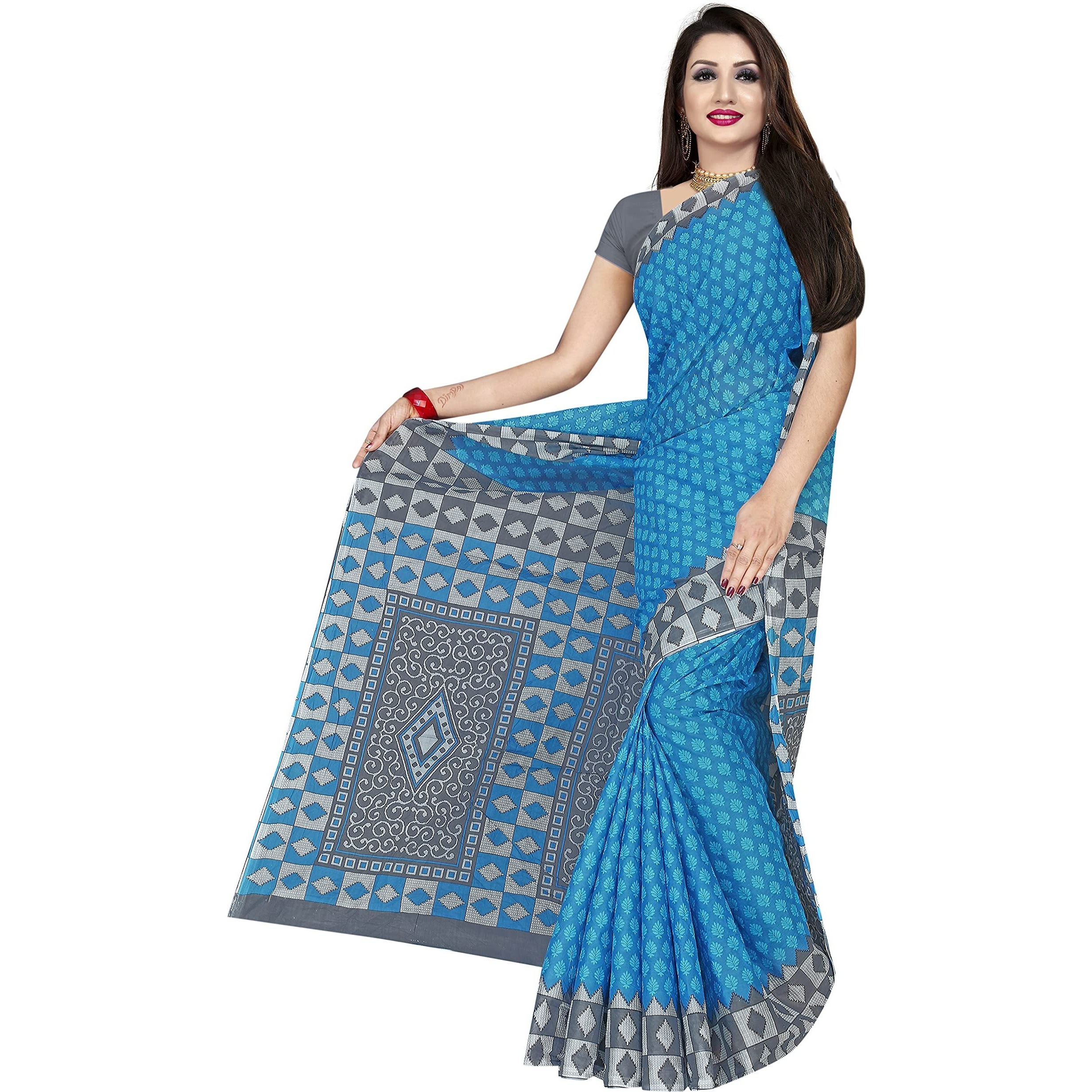 TAMAIRA FASHION Womens Plain Cotton Saree (AB15_Blue, Turquoise)