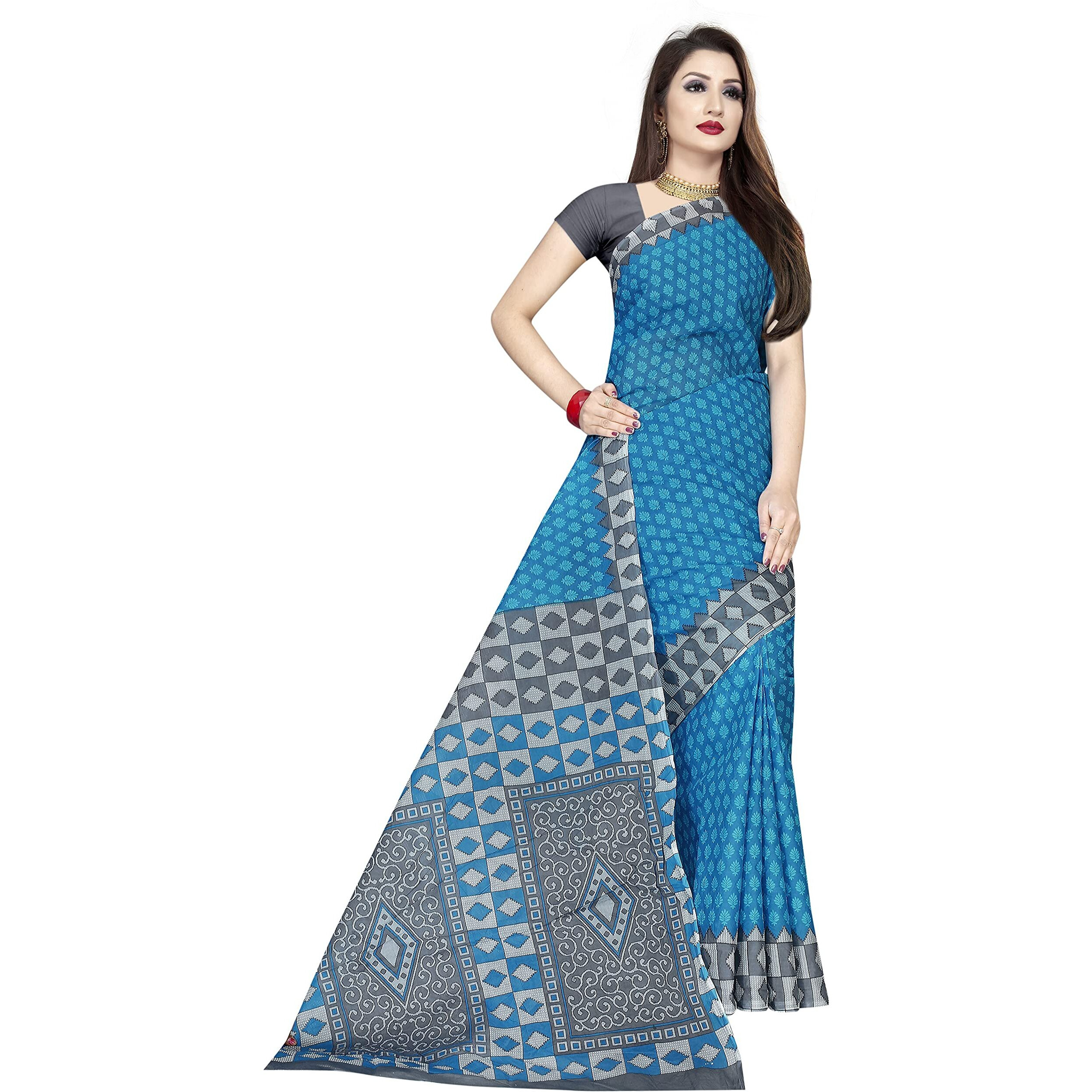 TAMAIRA FASHION Womens Plain Cotton Saree (AB15_Blue, Turquoise)