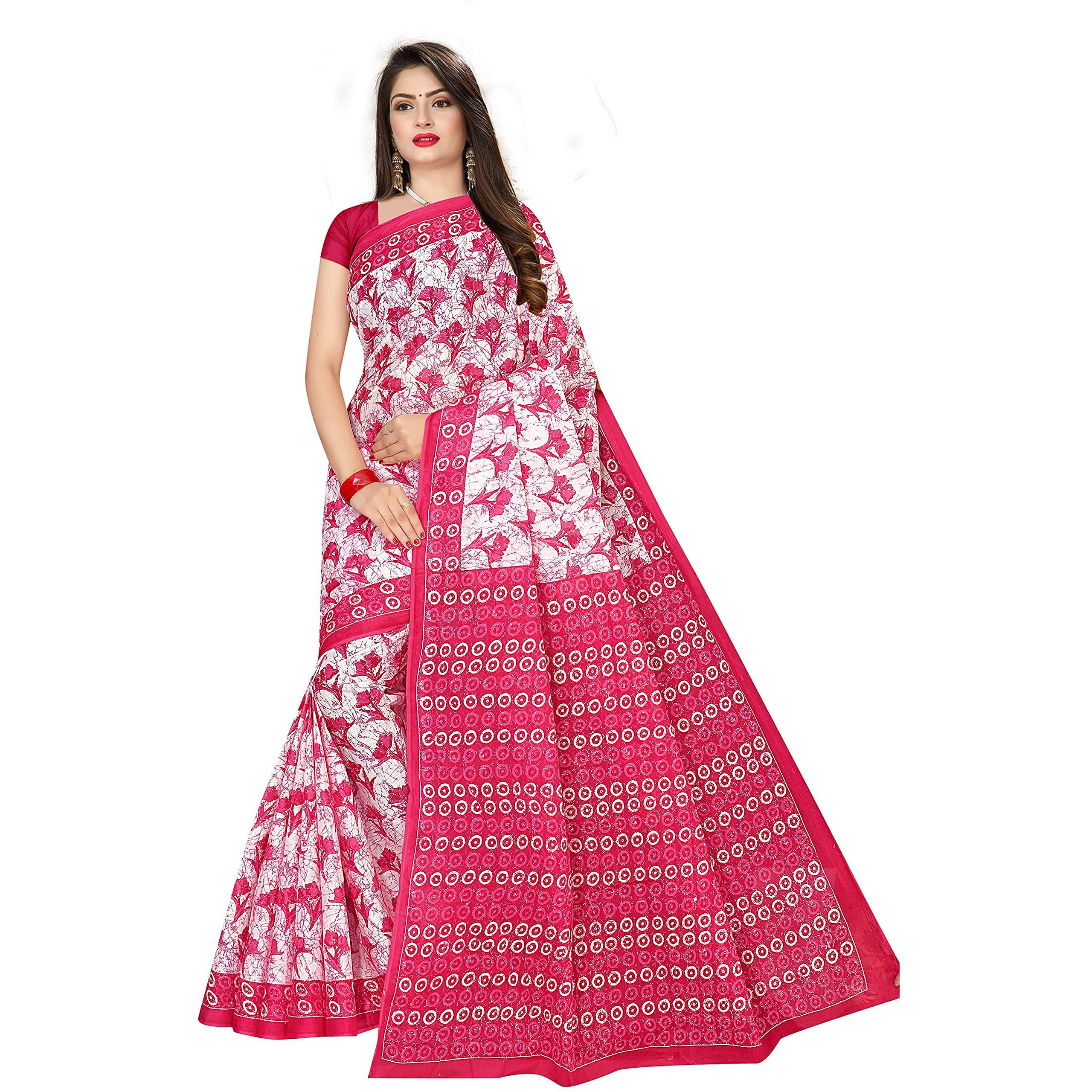 TAMAIRA FASHION Womens Plain Cotton Saree Without Blouse Piece (1338_Pink_Pink)
