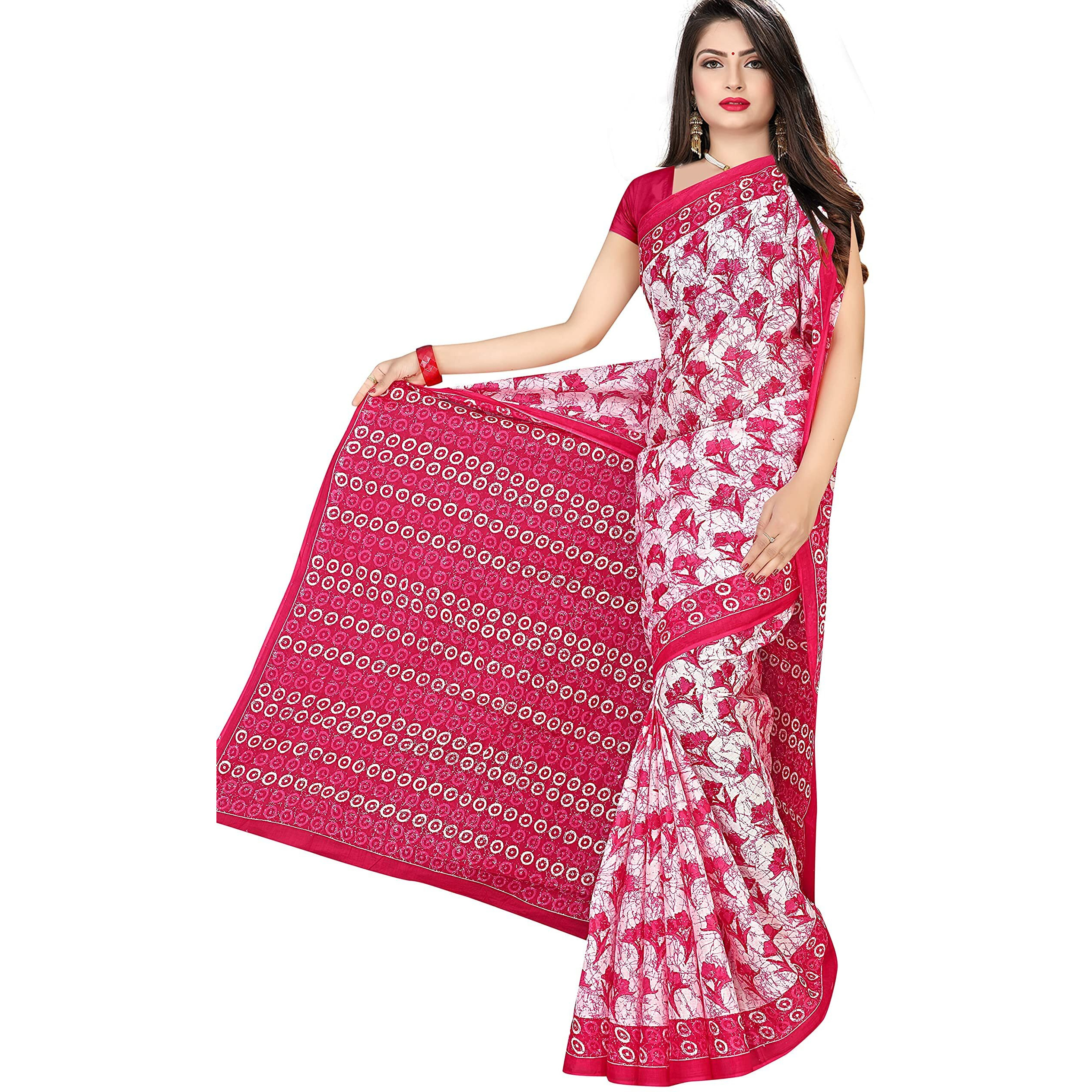 TAMAIRA FASHION Womens Plain Cotton Saree Without Blouse Piece (1338_Pink_Pink)