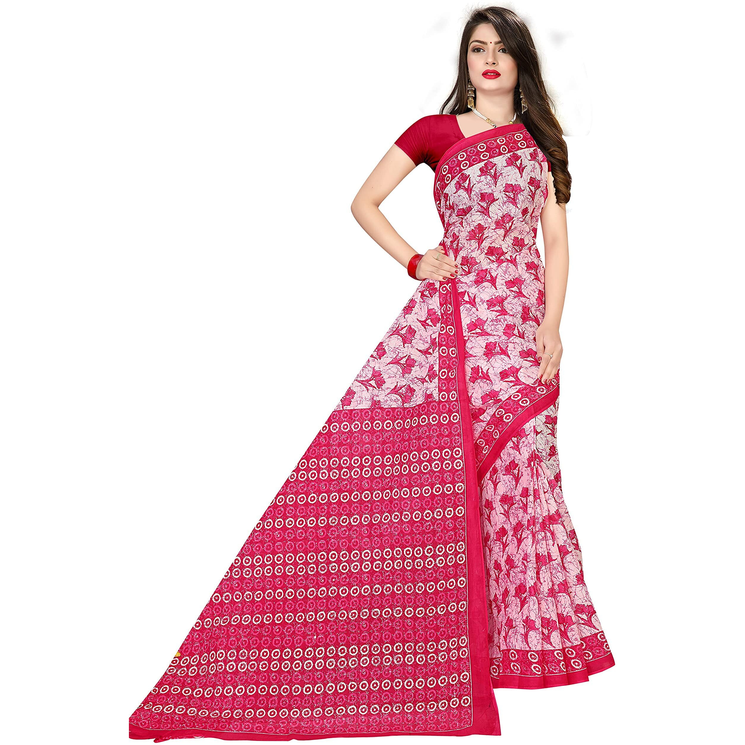 TAMAIRA FASHION Womens Plain Cotton Saree Without Blouse Piece (1338_Pink_Pink)