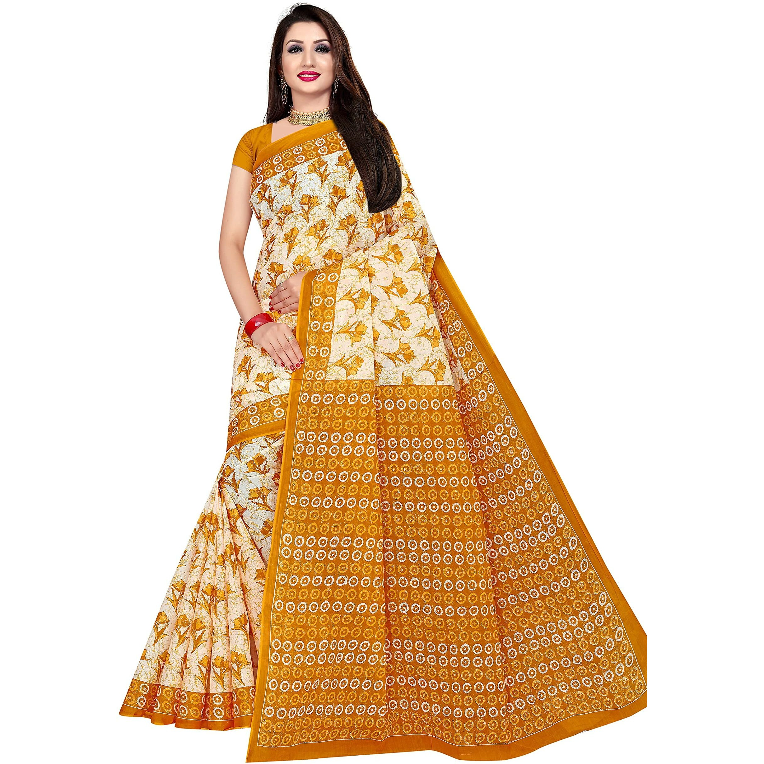 TAMAIRA FASHION Womens Plain Cotton Saree Without Blouse Piece (1338_Mustard_Yellow, Mustard)