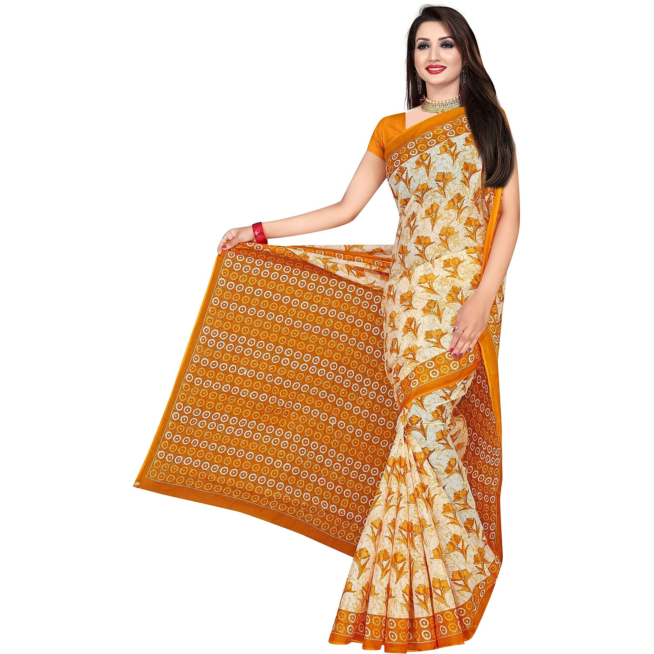 TAMAIRA FASHION Womens Plain Cotton Saree Without Blouse Piece (1338_Mustard_Yellow, Mustard)