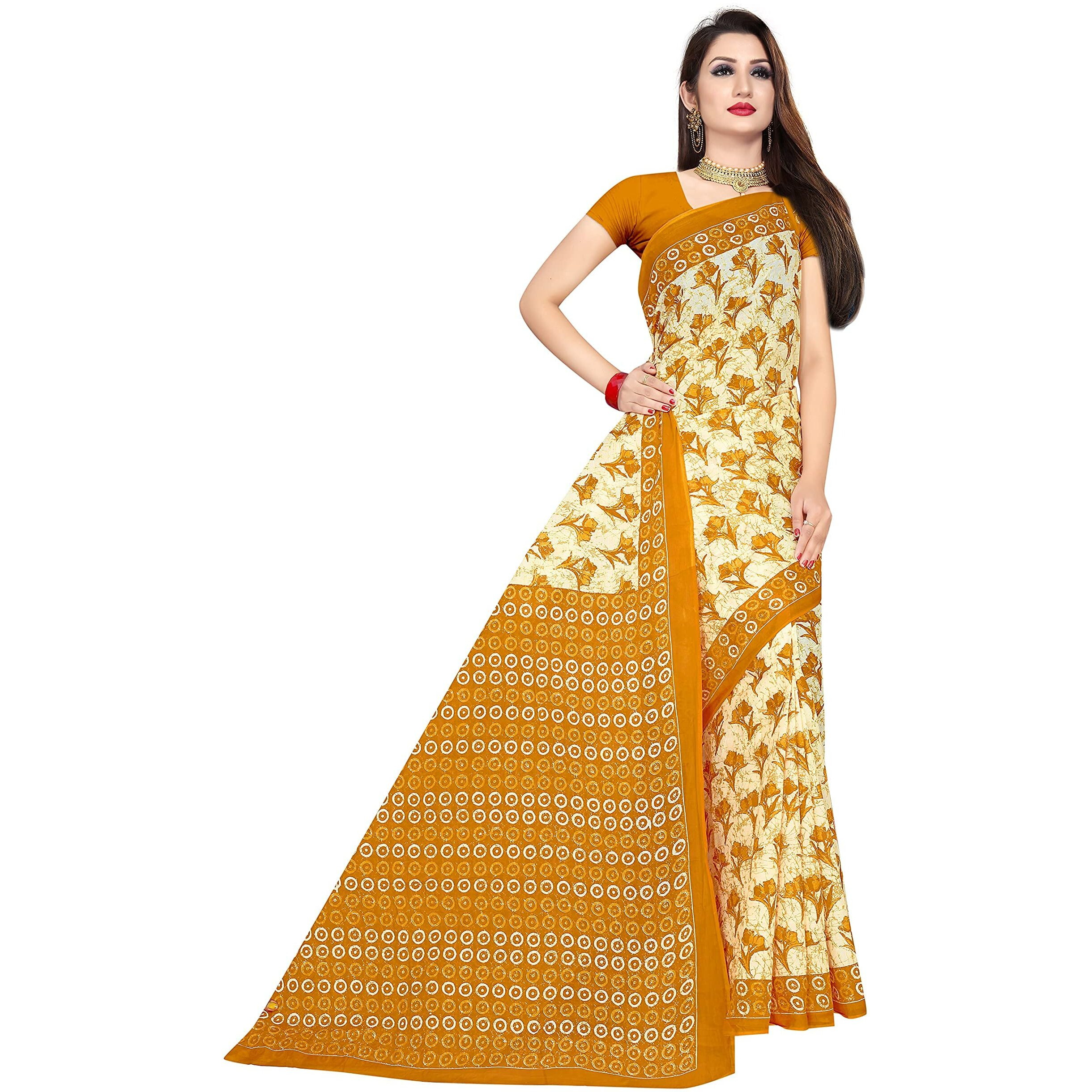 TAMAIRA FASHION Womens Plain Cotton Saree Without Blouse Piece (1338_Mustard_Yellow, Mustard)