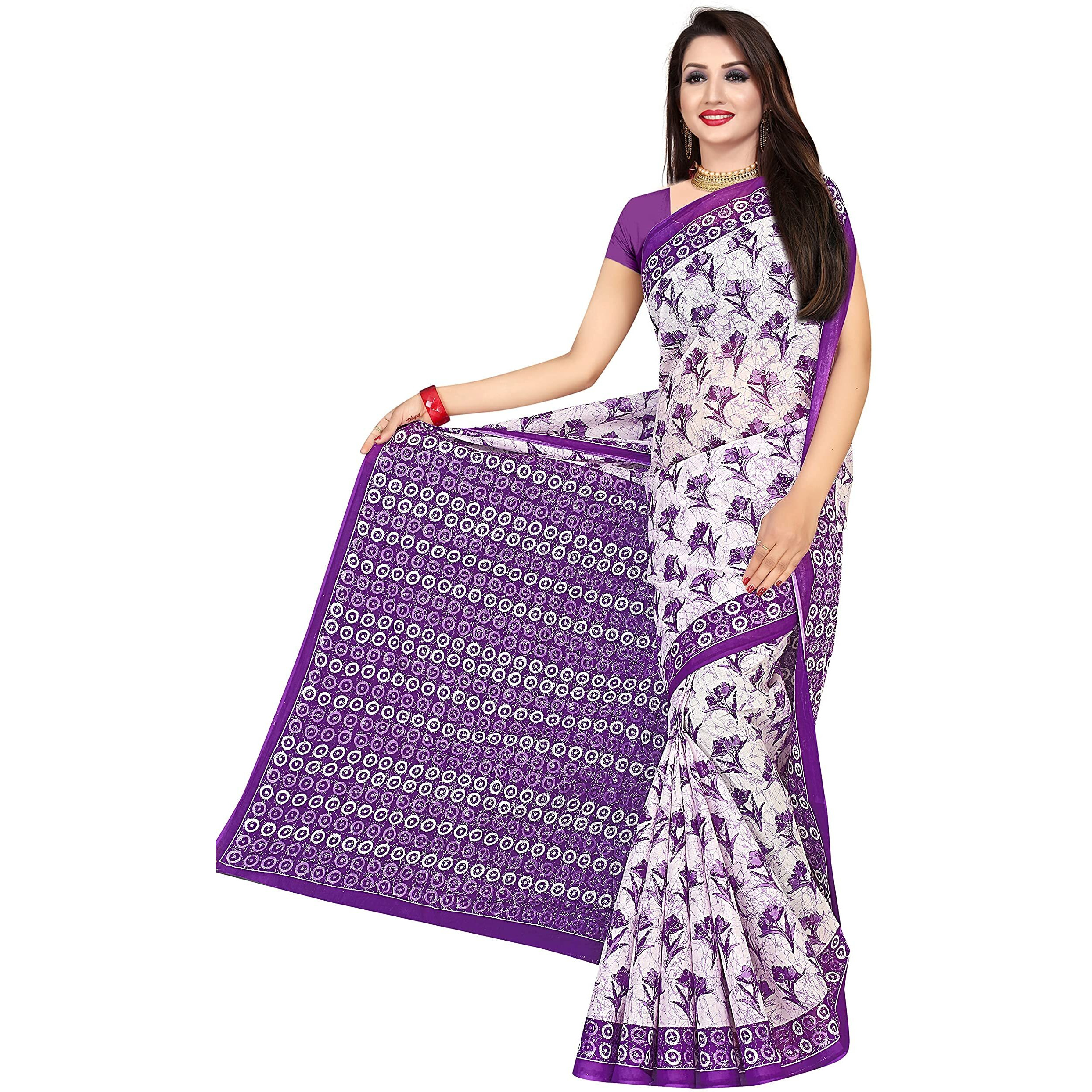 TAMAIRA FASHION Womens Plain Cotton Saree Without Blouse Piece (1338_Purple_Purple)