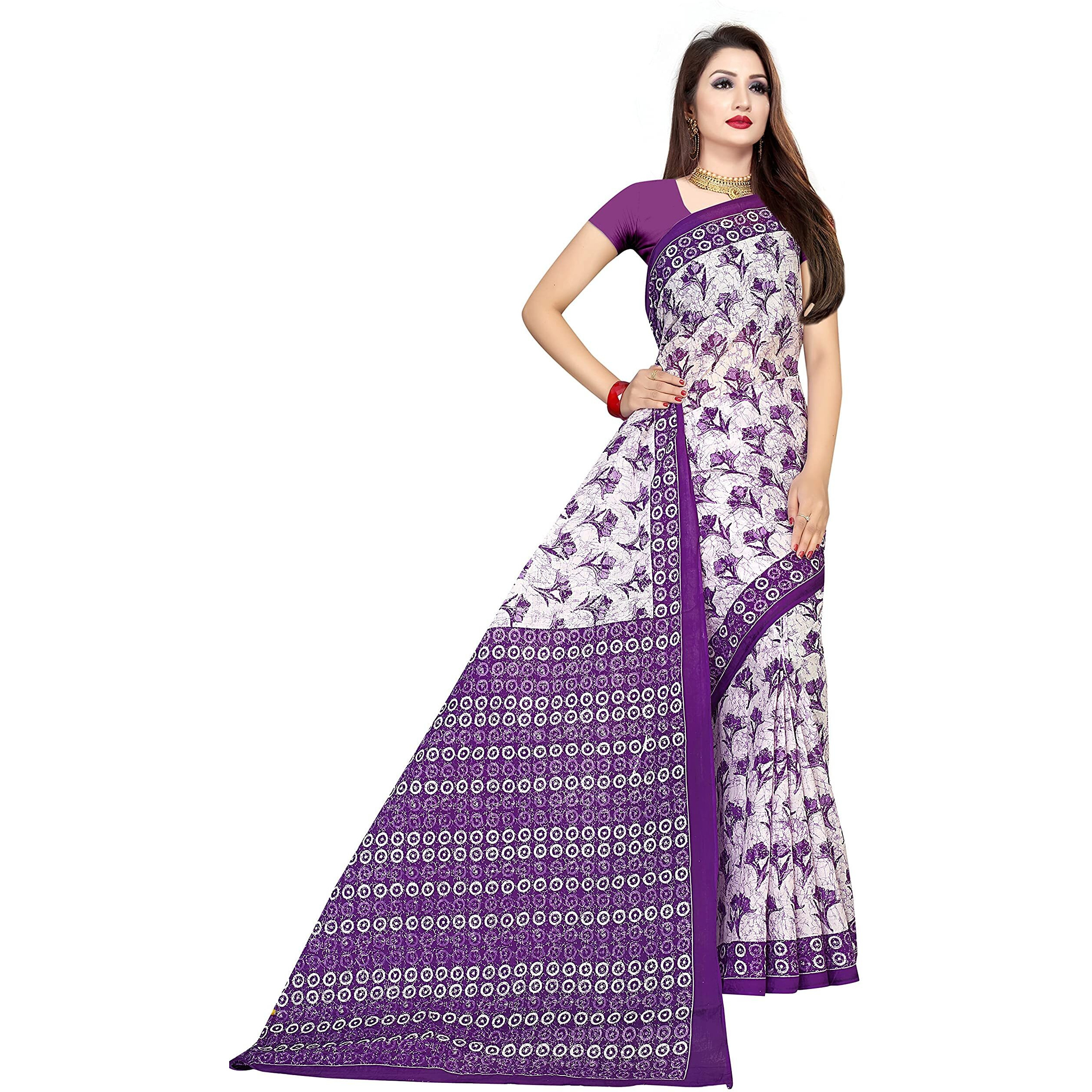 TAMAIRA FASHION Womens Plain Cotton Saree Without Blouse Piece (1338_Purple_Purple)