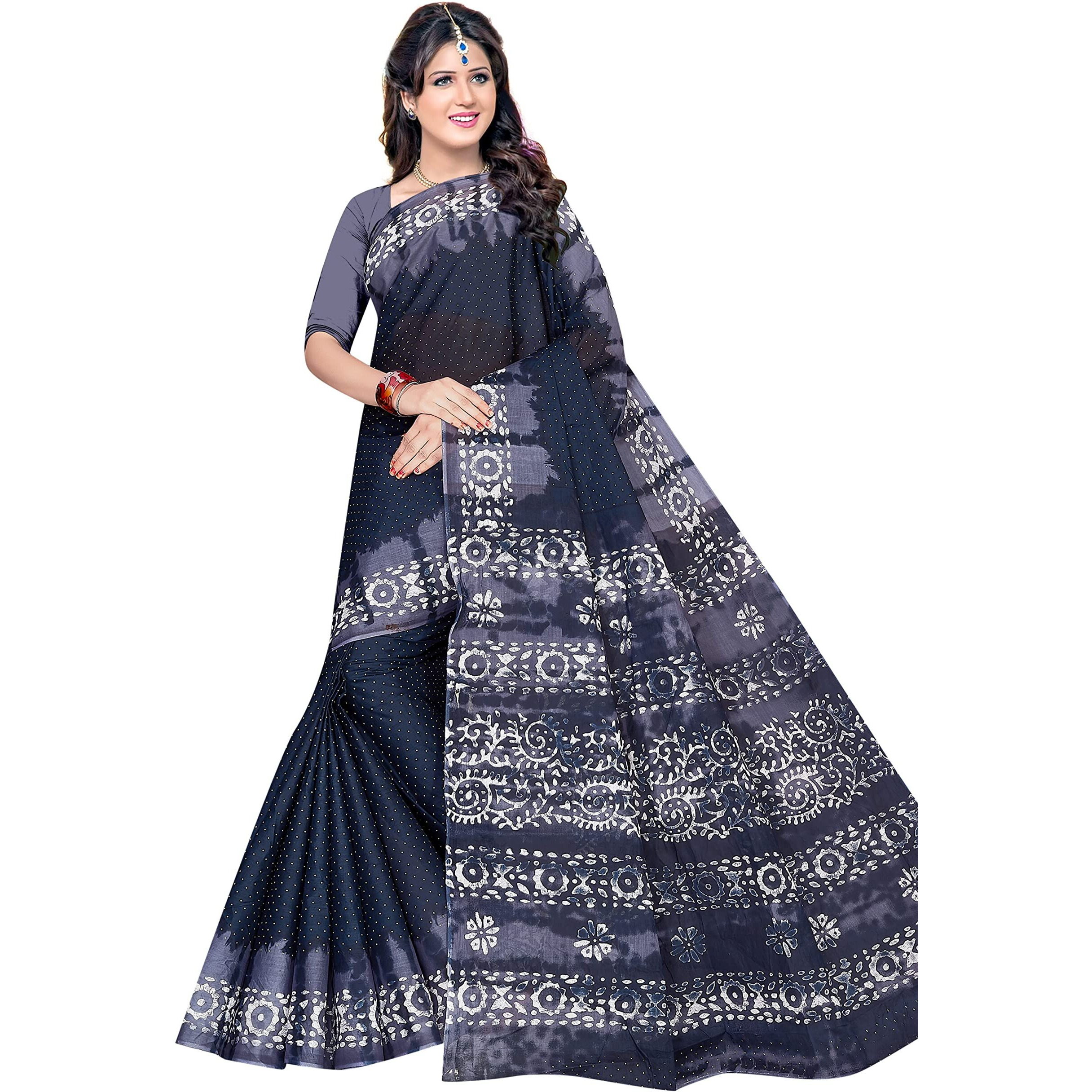 TAMAIRA FASHION Womens Plain Weave Pure Cotton Saree Without Blouse Piece (1920_DarkGrey)