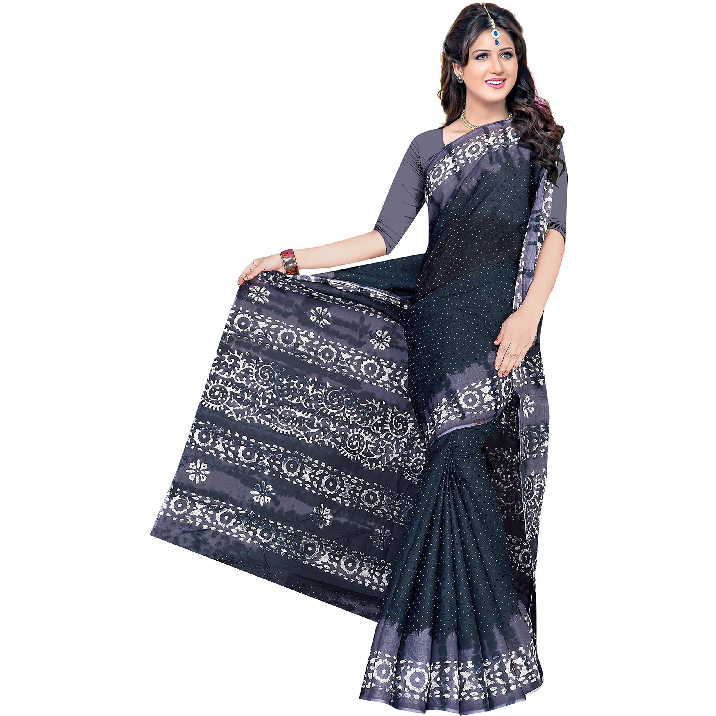 TAMAIRA FASHION Womens Plain Weave Pure Cotton Saree Without Blouse Piece (1920_DarkGrey)