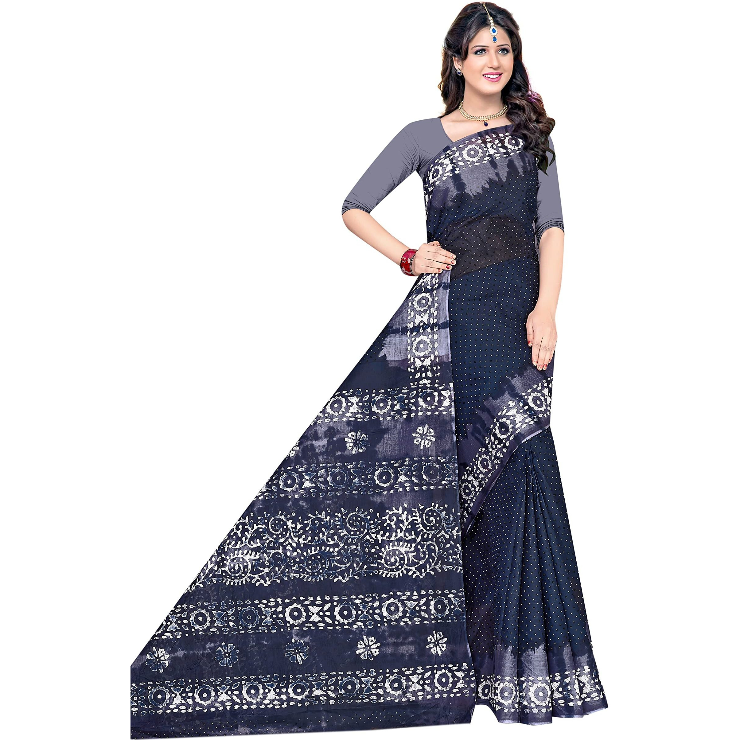 TAMAIRA FASHION Womens Plain Weave Pure Cotton Saree Without Blouse Piece (1920_DarkGrey)