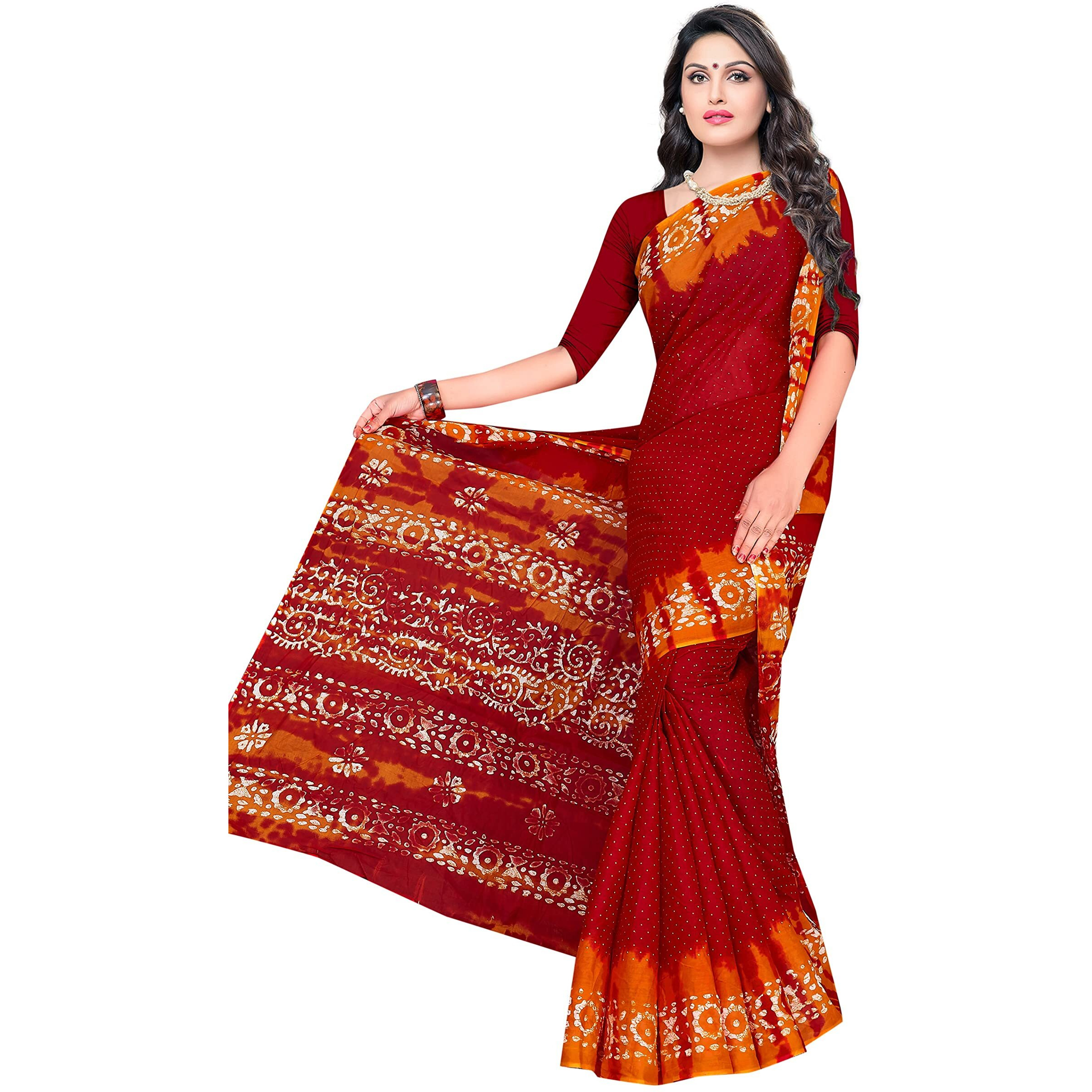 TAMAIRA FASHION Womens Plain Weave Pure Cotton Saree Without Blouse Piece (1920_Red)