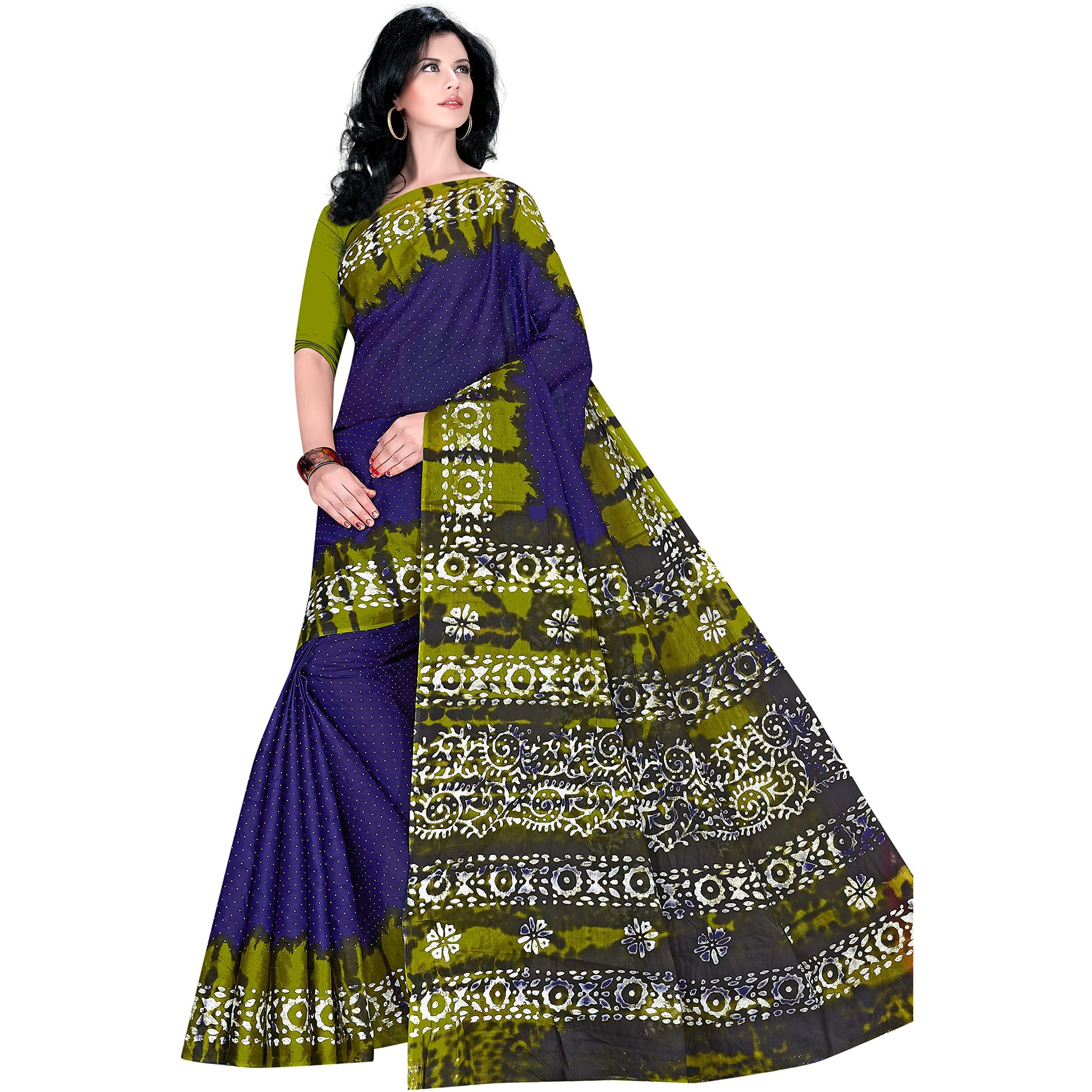 TAMAIRA FASHION Womens Plain Weave Pure Cotton Saree Without Blouse Piece (1920_Dark Blue)