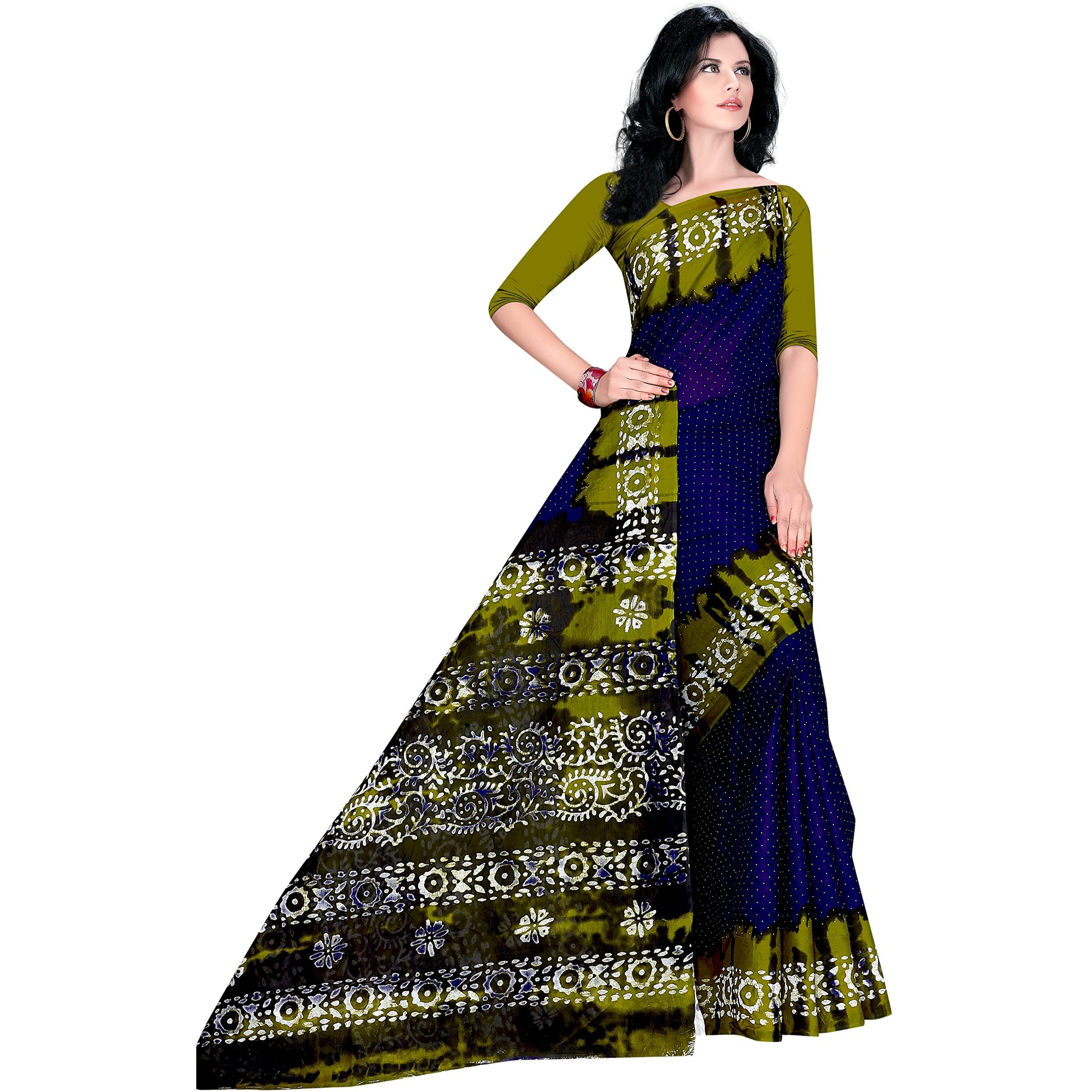 TAMAIRA FASHION Womens Plain Weave Pure Cotton Saree Without Blouse Piece (1920_Dark Blue)