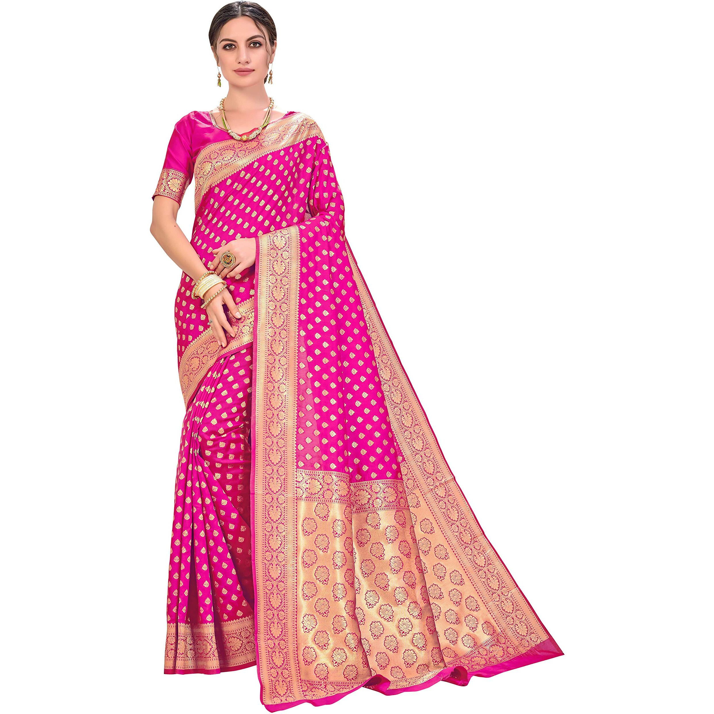 Glory Sarees Womens Jacquard Silk Blend Saree (kara128_Magenta
