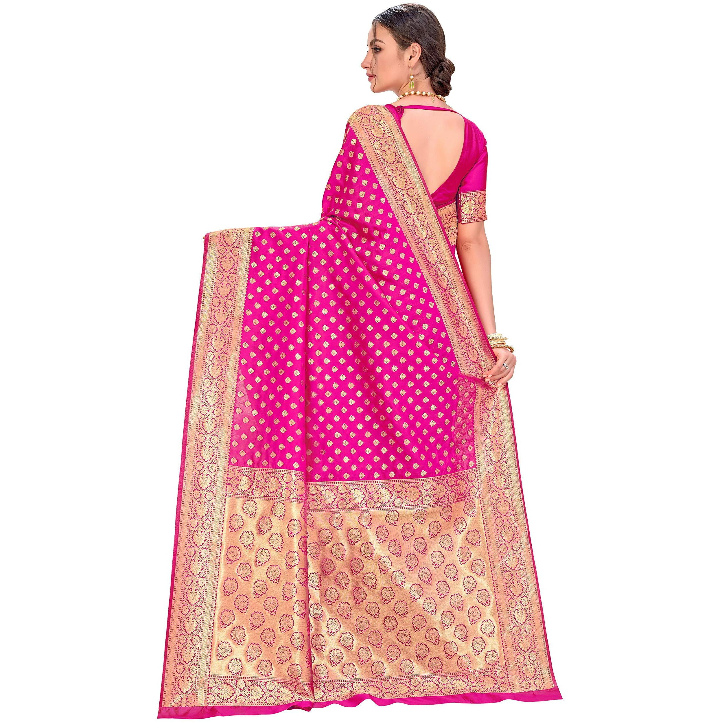 Glory Sarees Womens Jacquard Silk Blend Saree (kara128_Magenta