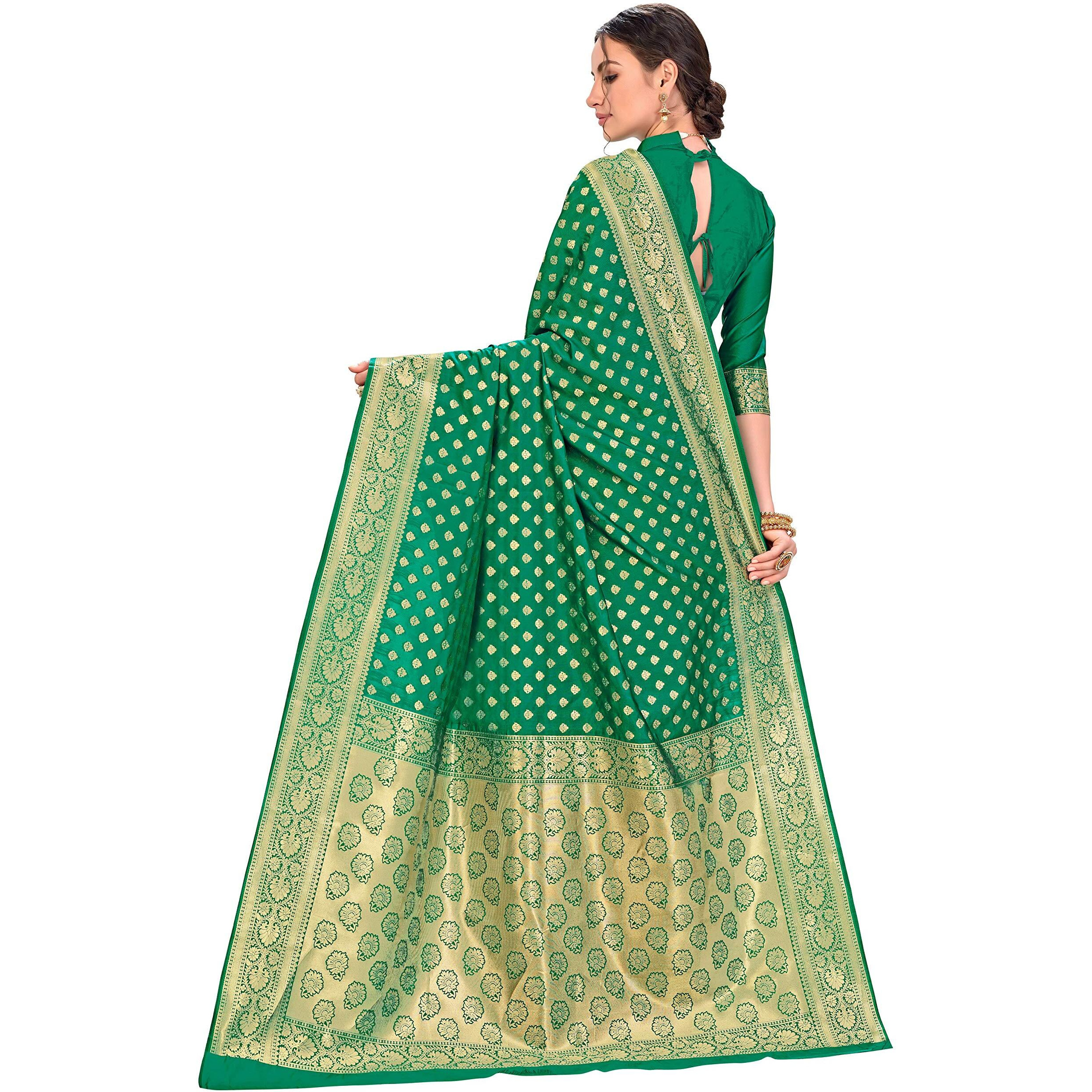 Glory Sarees Womens Banarasi Silk Saree With Blouse Piece (Kara128_Green_Green)