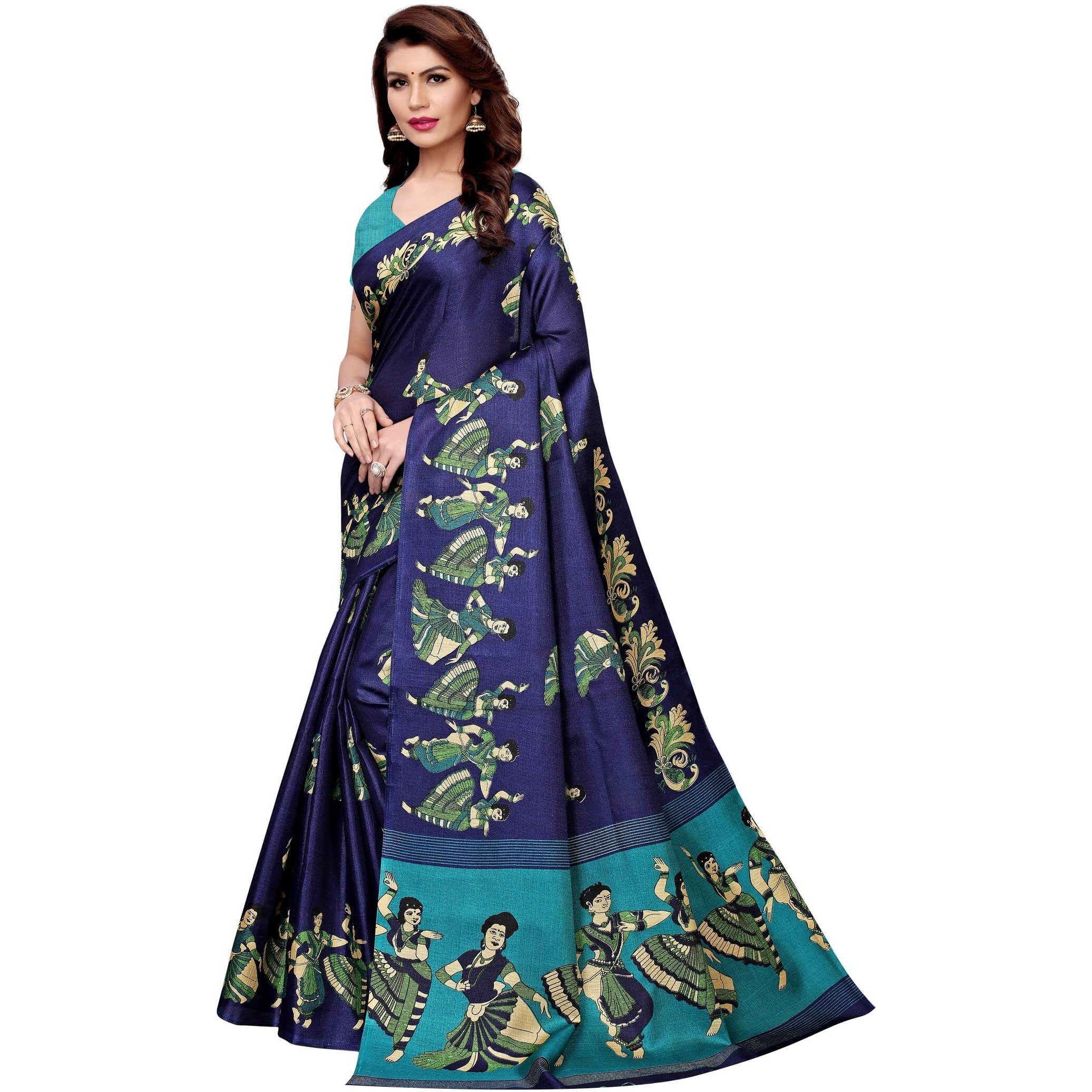 Yashika Womens Silk Saree With Blouse Piece (Sdpl-Kathak_Navy_Fs_Navy)