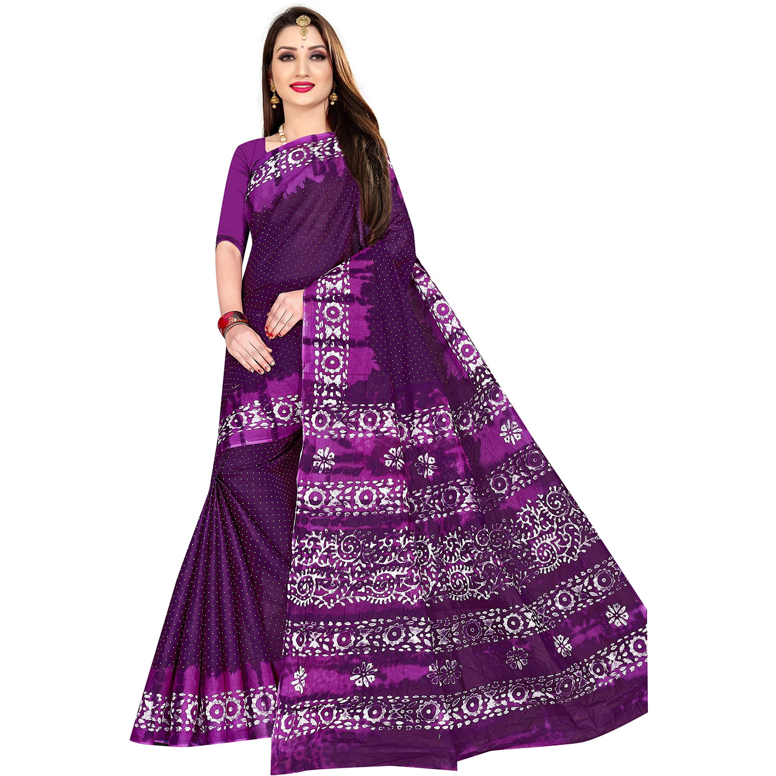 TAMAIRA FASHION Womens Plain Weave Pure Cotton Saree Without Blouse Piece(1920_Purple)