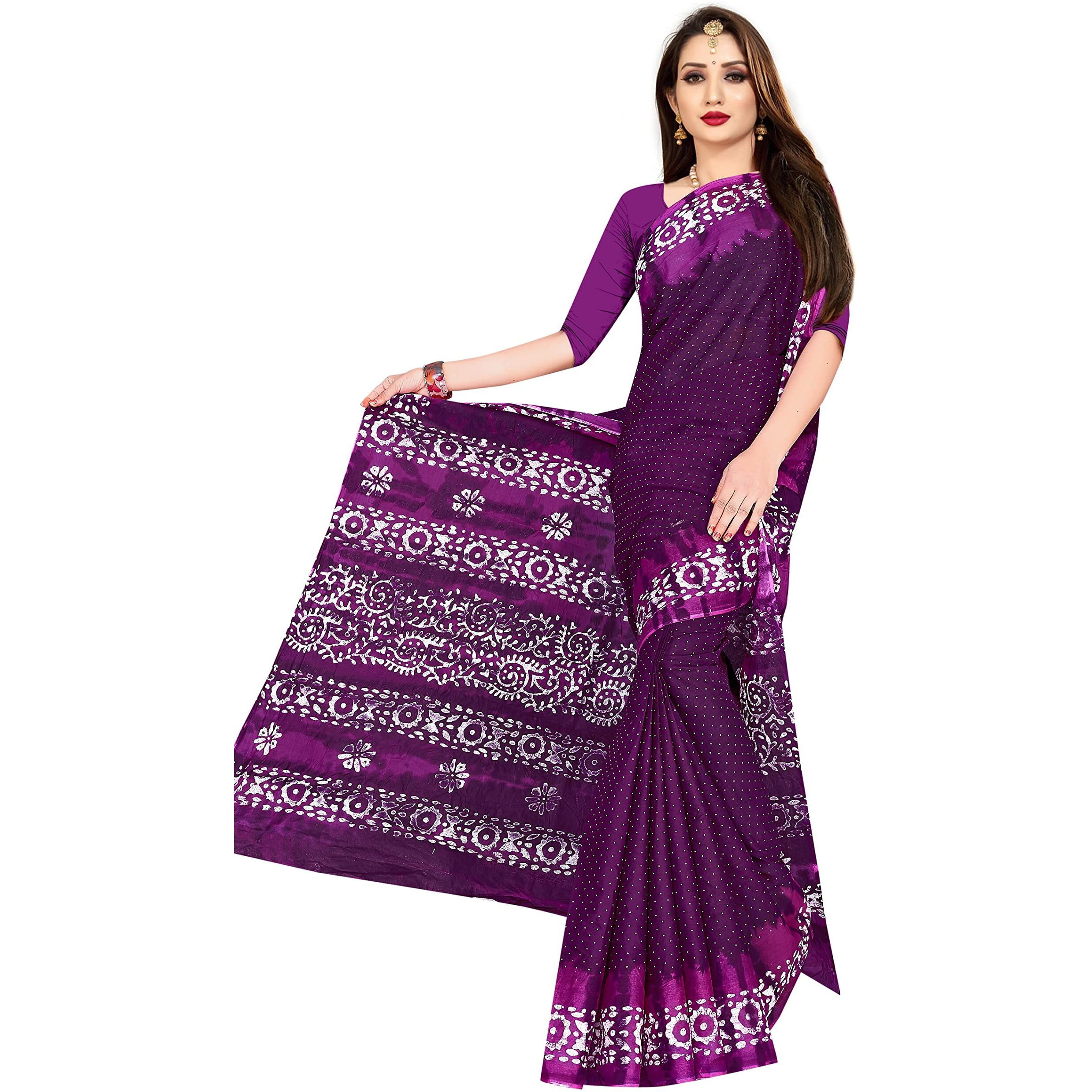 TAMAIRA FASHION Womens Plain Weave Pure Cotton Saree Without Blouse Piece(1920_Purple)