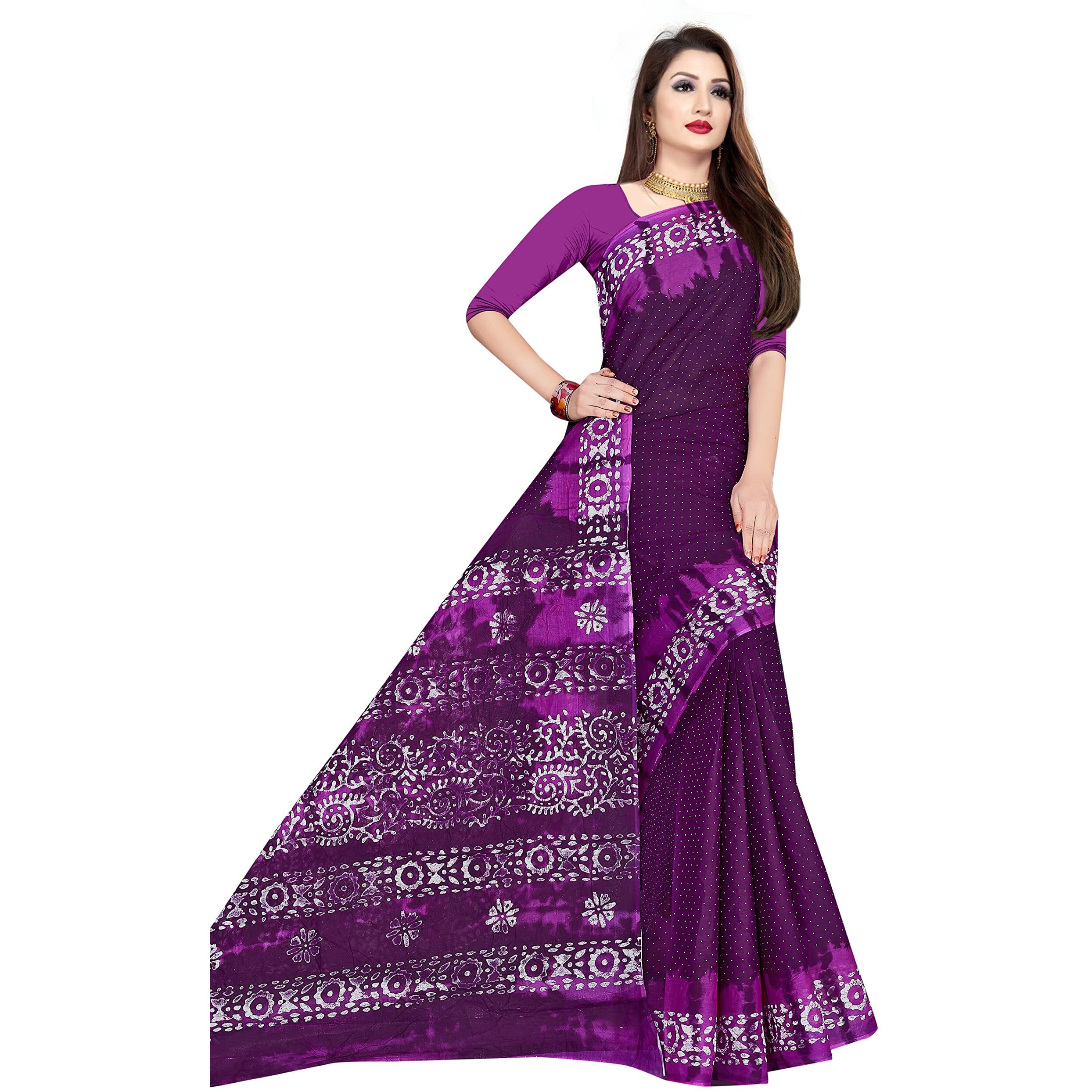 TAMAIRA FASHION Womens Plain Weave Pure Cotton Saree Without Blouse Piece(1920_Purple)