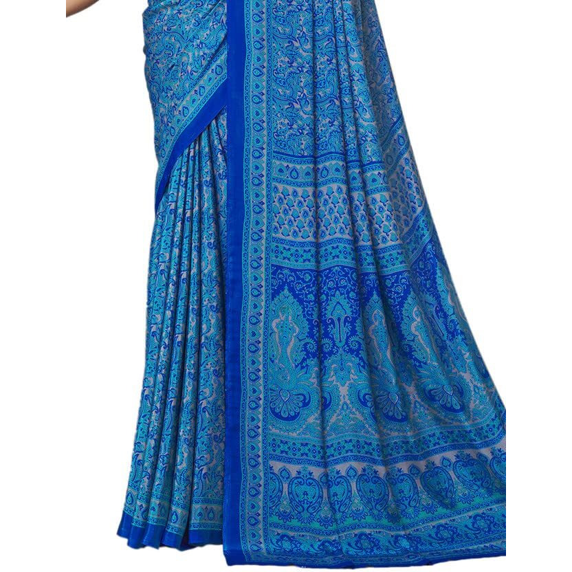 SIRIL Womens Printed Silk Crepe Saree with Unstitched Blouse Piece(2854S2411_Blue)