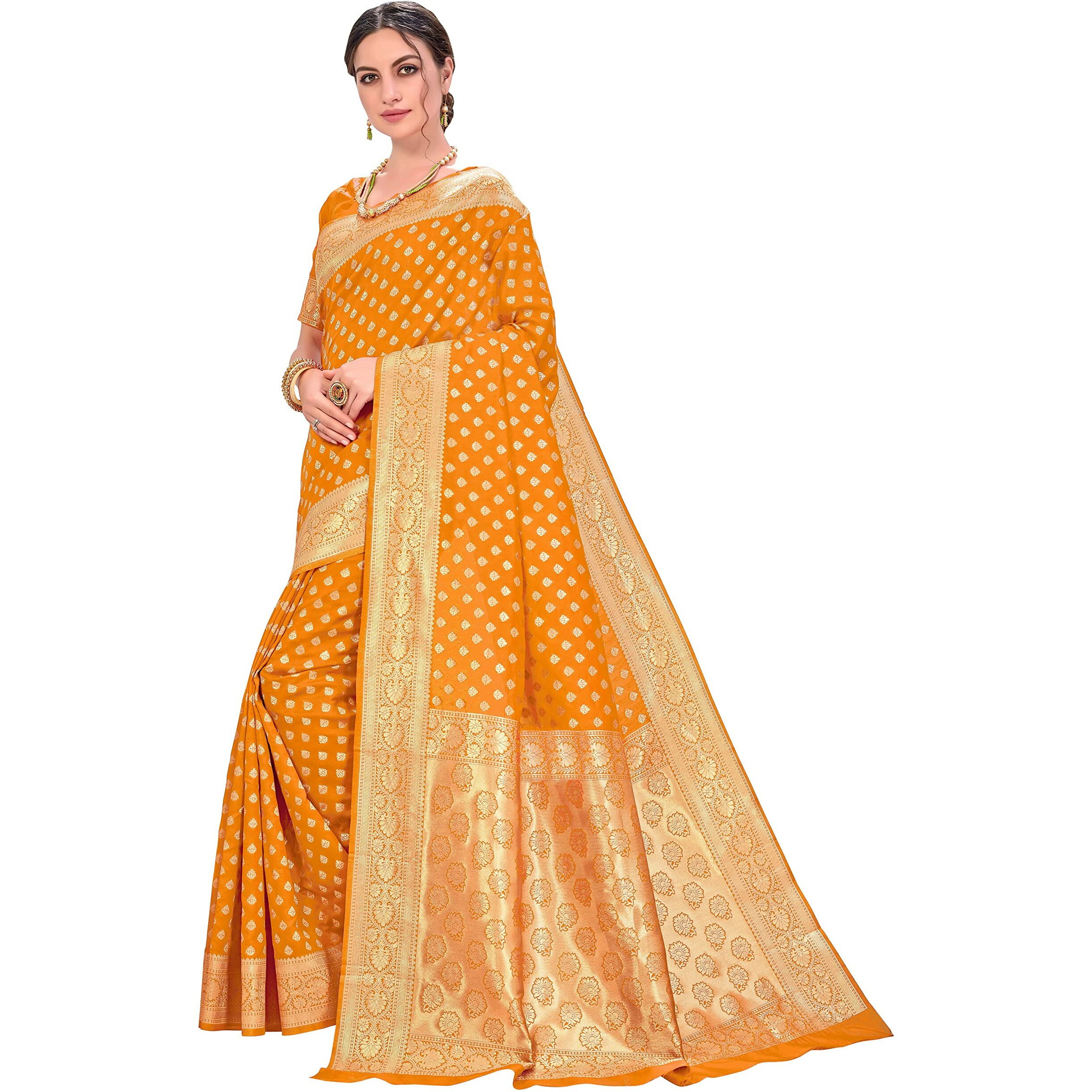 Glory Sarees Womens Jacquard Silk Saree (Kara128_Mustard