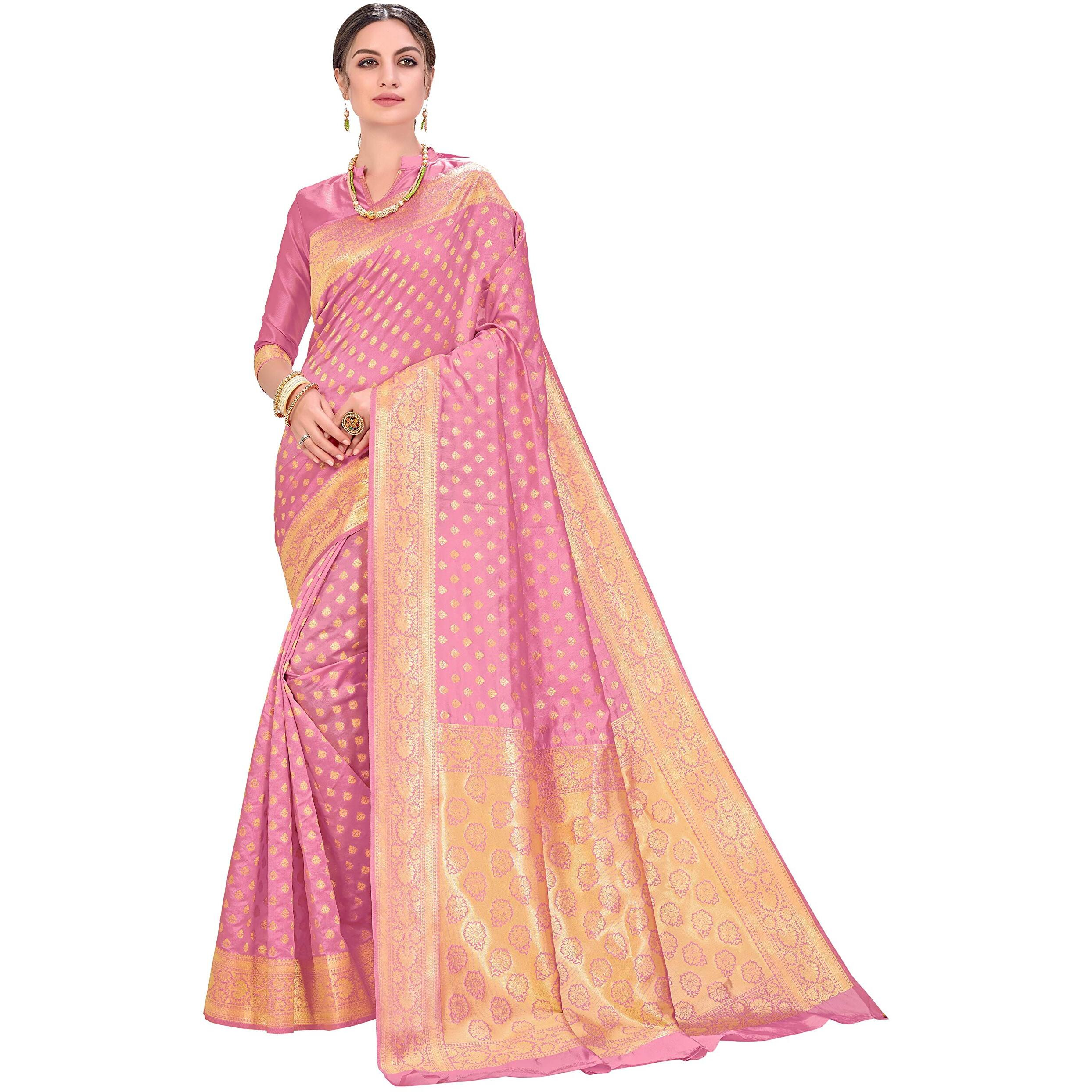 Glory Sarees Womens Jacquard Silk Blend Saree (kara128_lightpink_Light Pink)