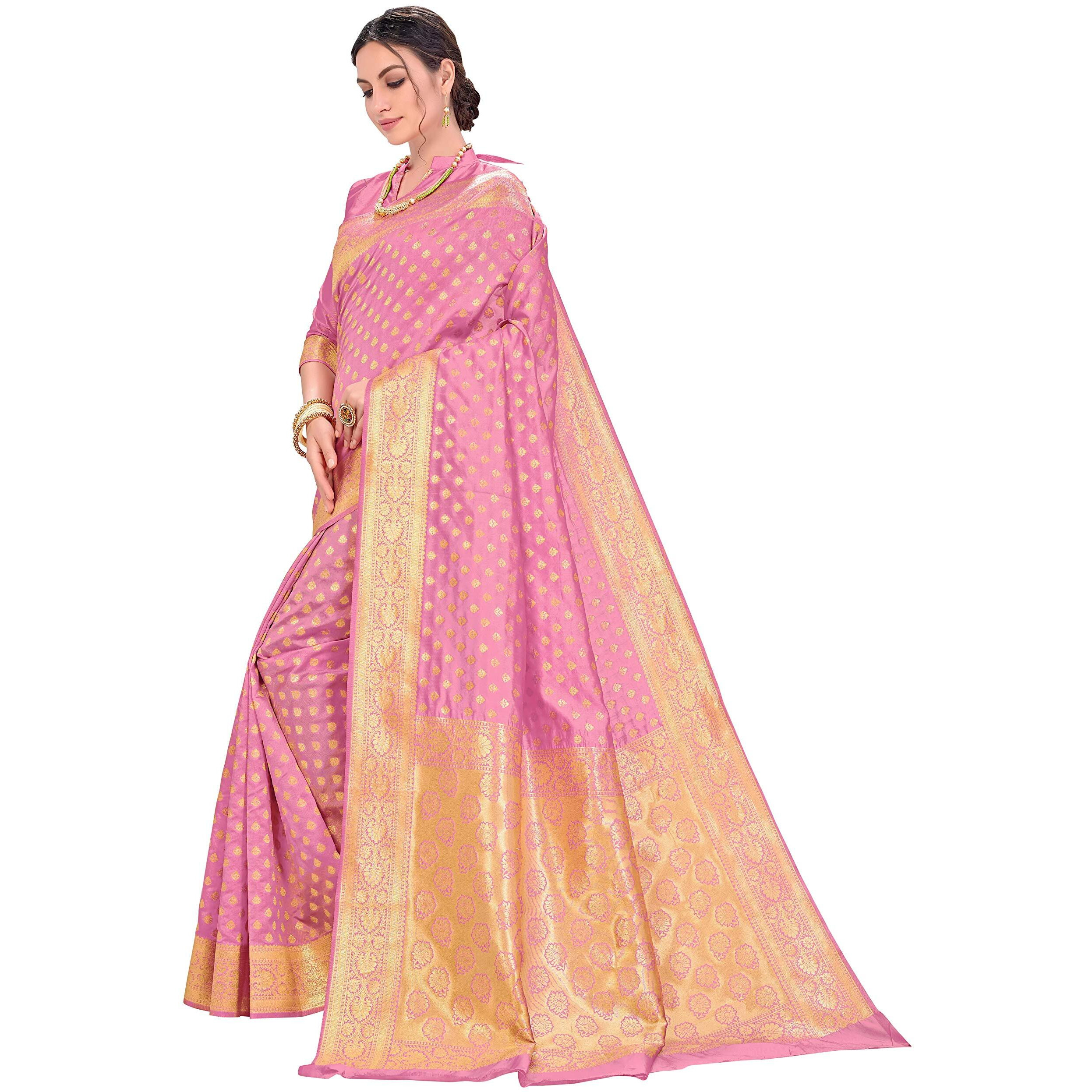 Glory Sarees Womens Jacquard Silk Blend Saree (kara128_lightpink_Light Pink)