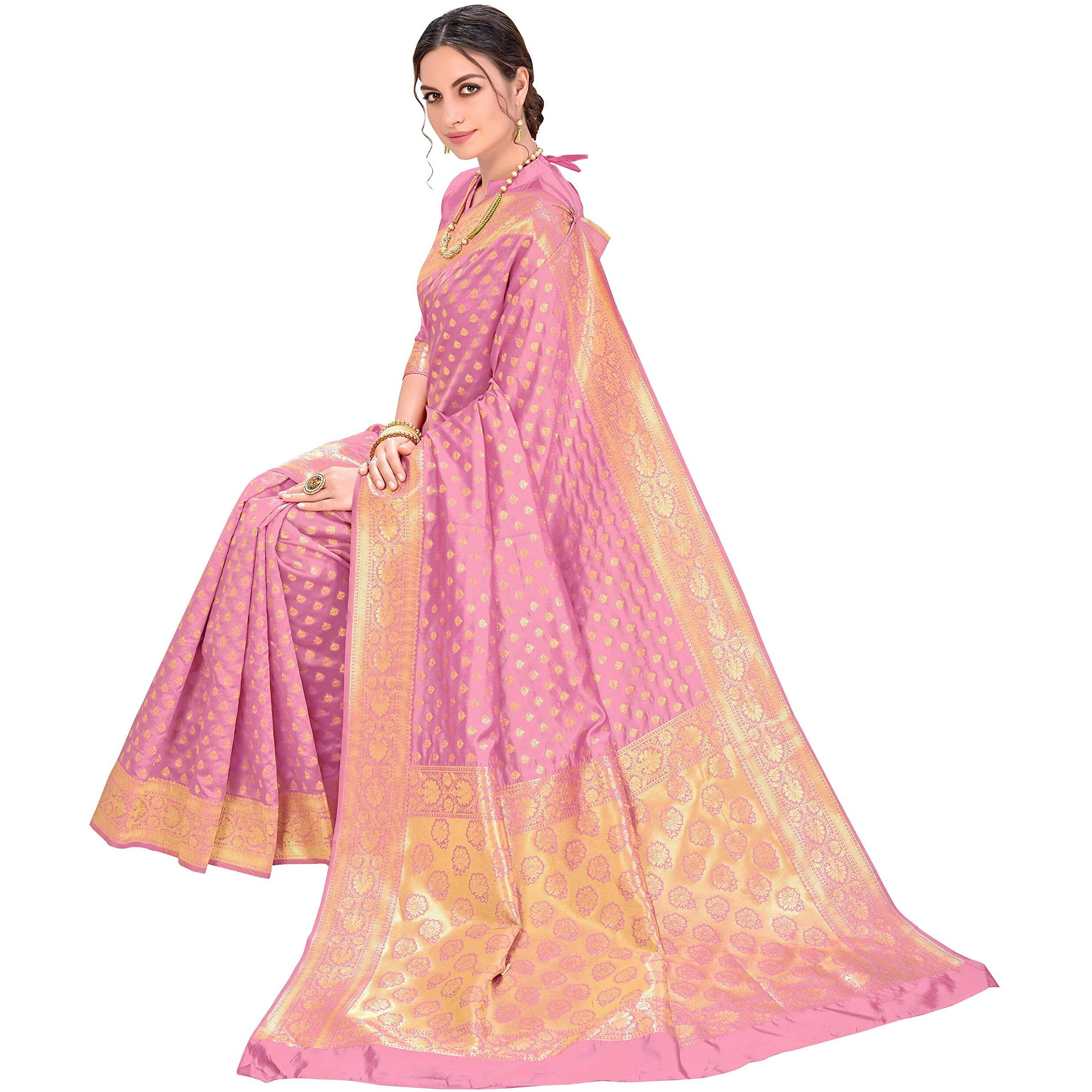 Glory Sarees Womens Jacquard Silk Blend Saree (kara128_lightpink_Light Pink)