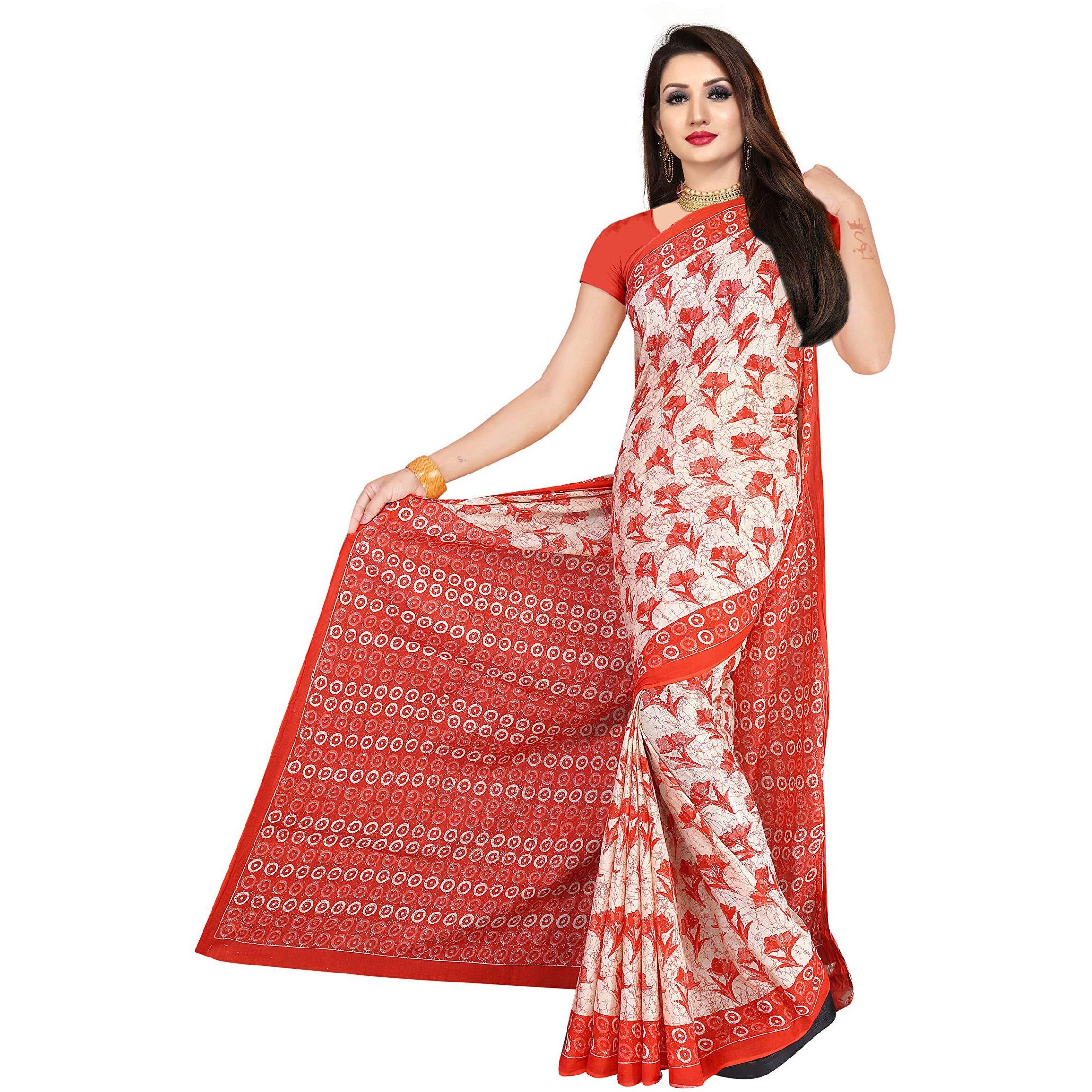 TAMAIRA FASHION Womens Plain Cotton Saree (1338_Red, Scarlet)