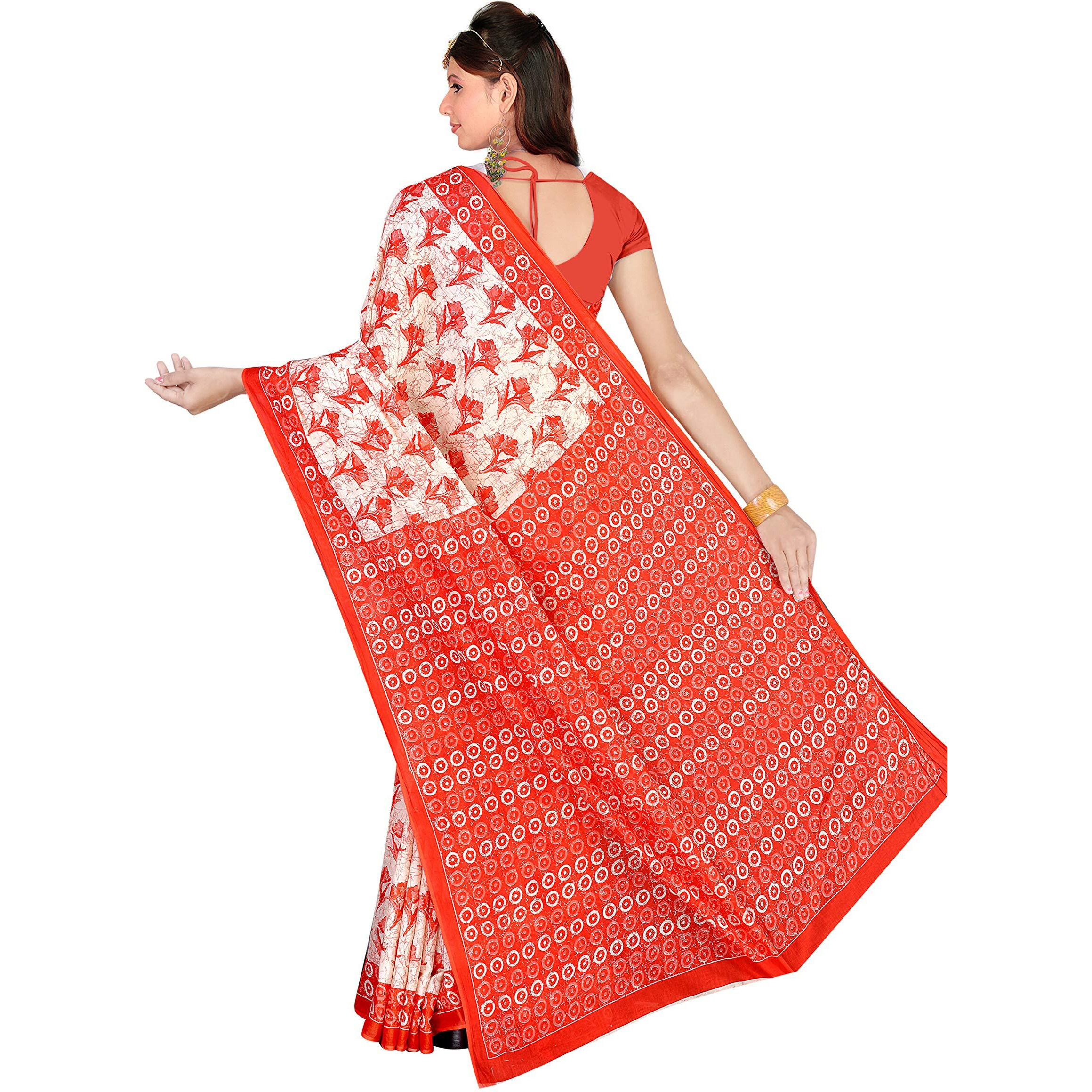 TAMAIRA FASHION Womens Plain Cotton Saree (1338_Red, Scarlet)