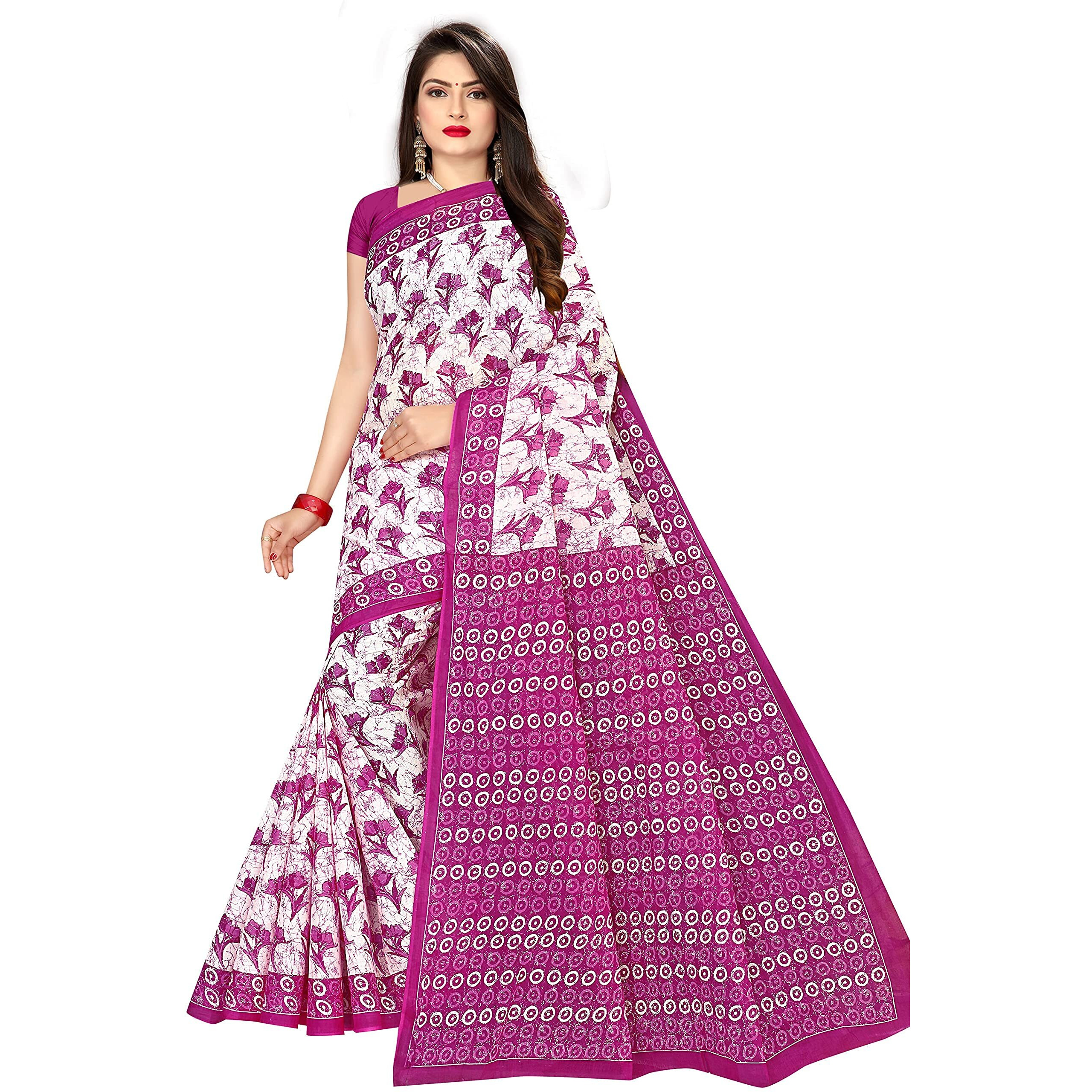 TAMAIRA FASHION Womens Plain Weave Pure Cotton Saree Without Blouse Piece(1338_Magenta)
