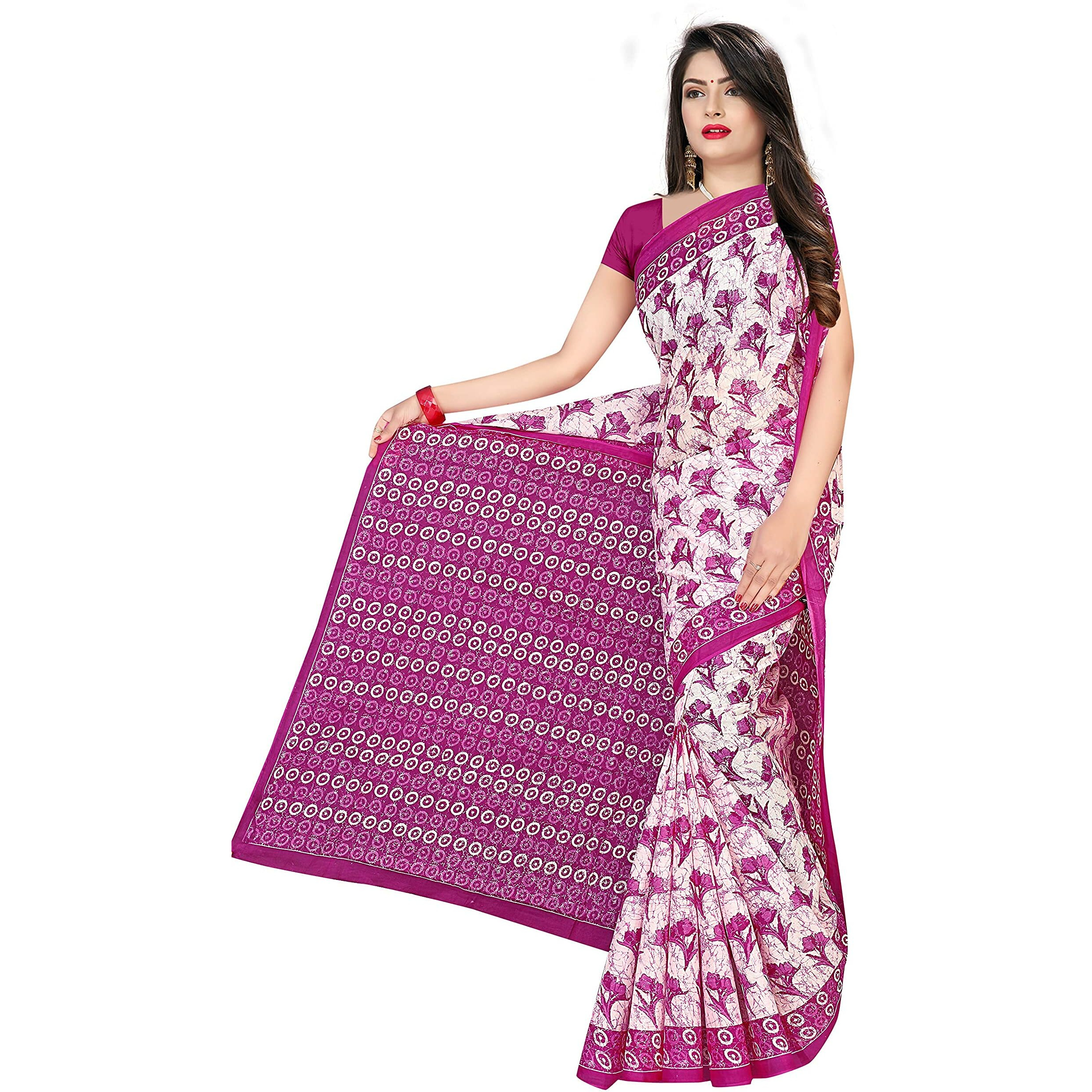 TAMAIRA FASHION Womens Plain Weave Pure Cotton Saree Without Blouse Piece(1338_Magenta)