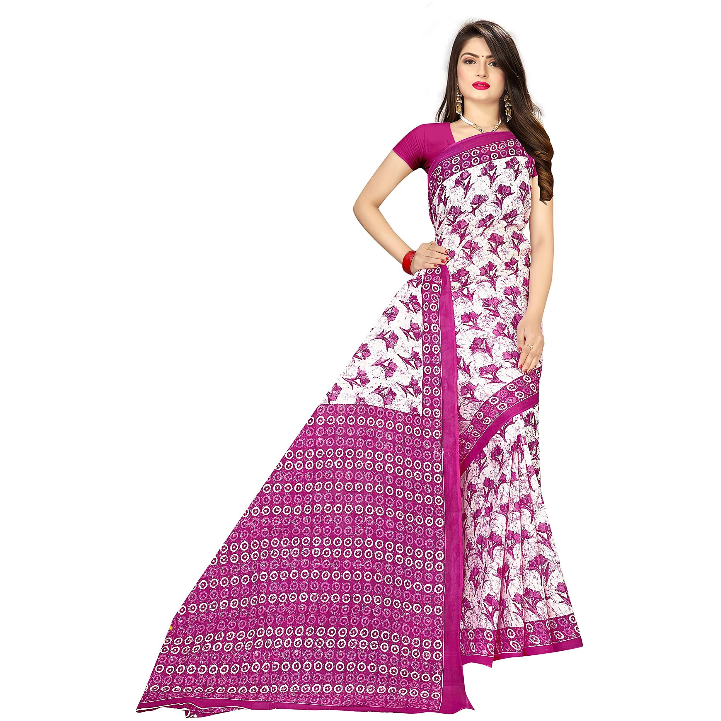 TAMAIRA FASHION Womens Plain Weave Pure Cotton Saree Without Blouse Piece(1338_Magenta)