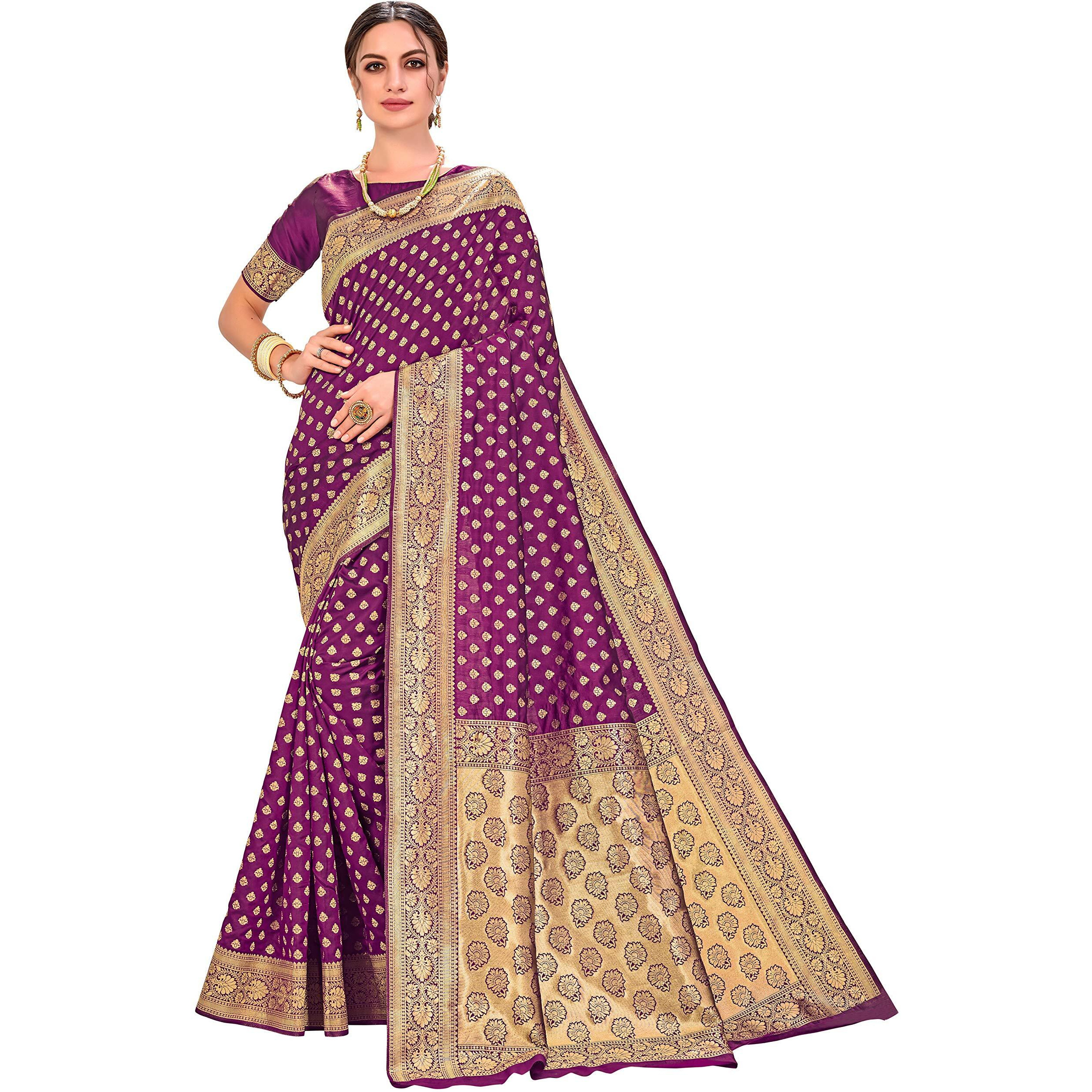 Glory Sarees Womens Jacquard Silk Blend Saree (kara128_Wine