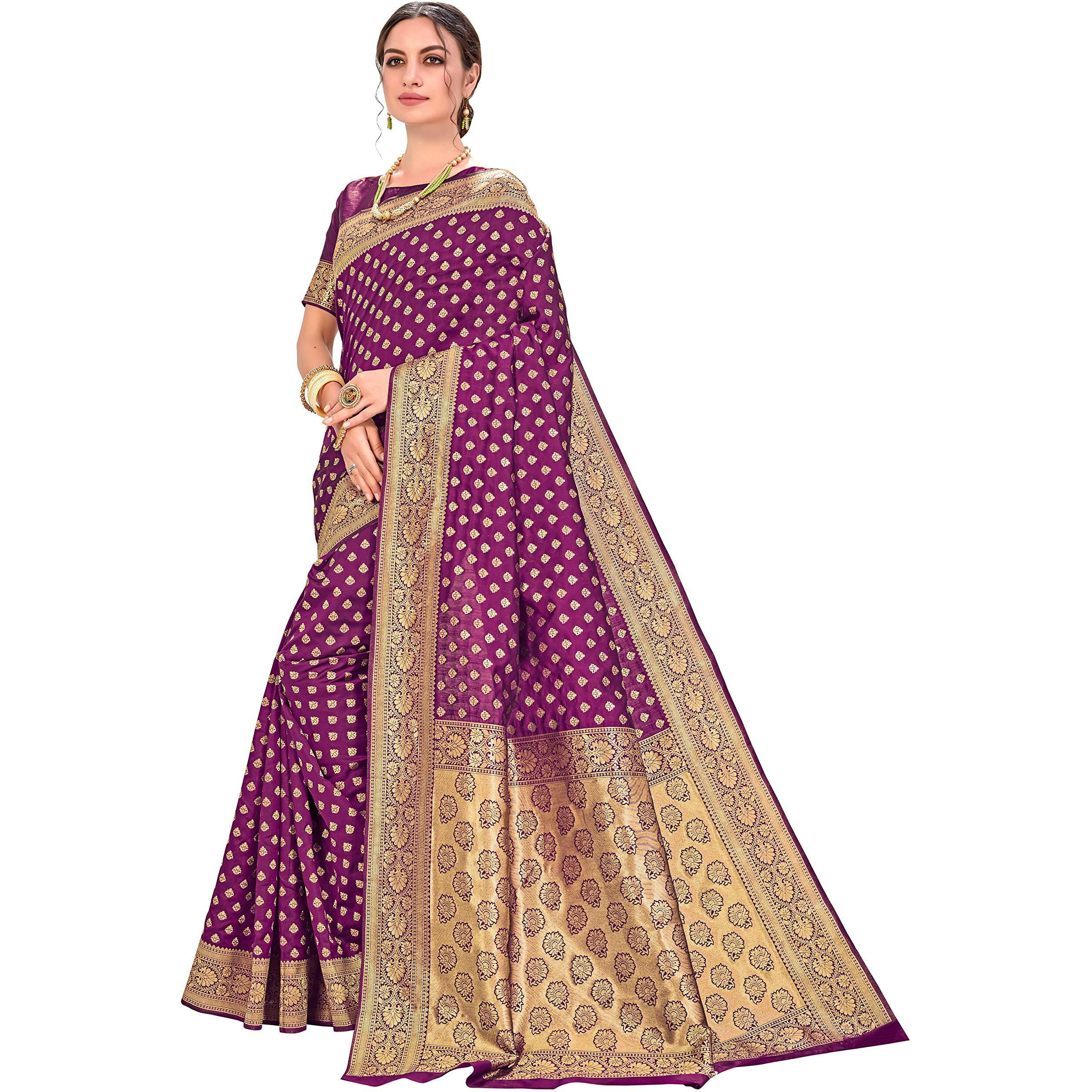 Glory Sarees Womens Jacquard Silk Blend Saree (kara128_Wine