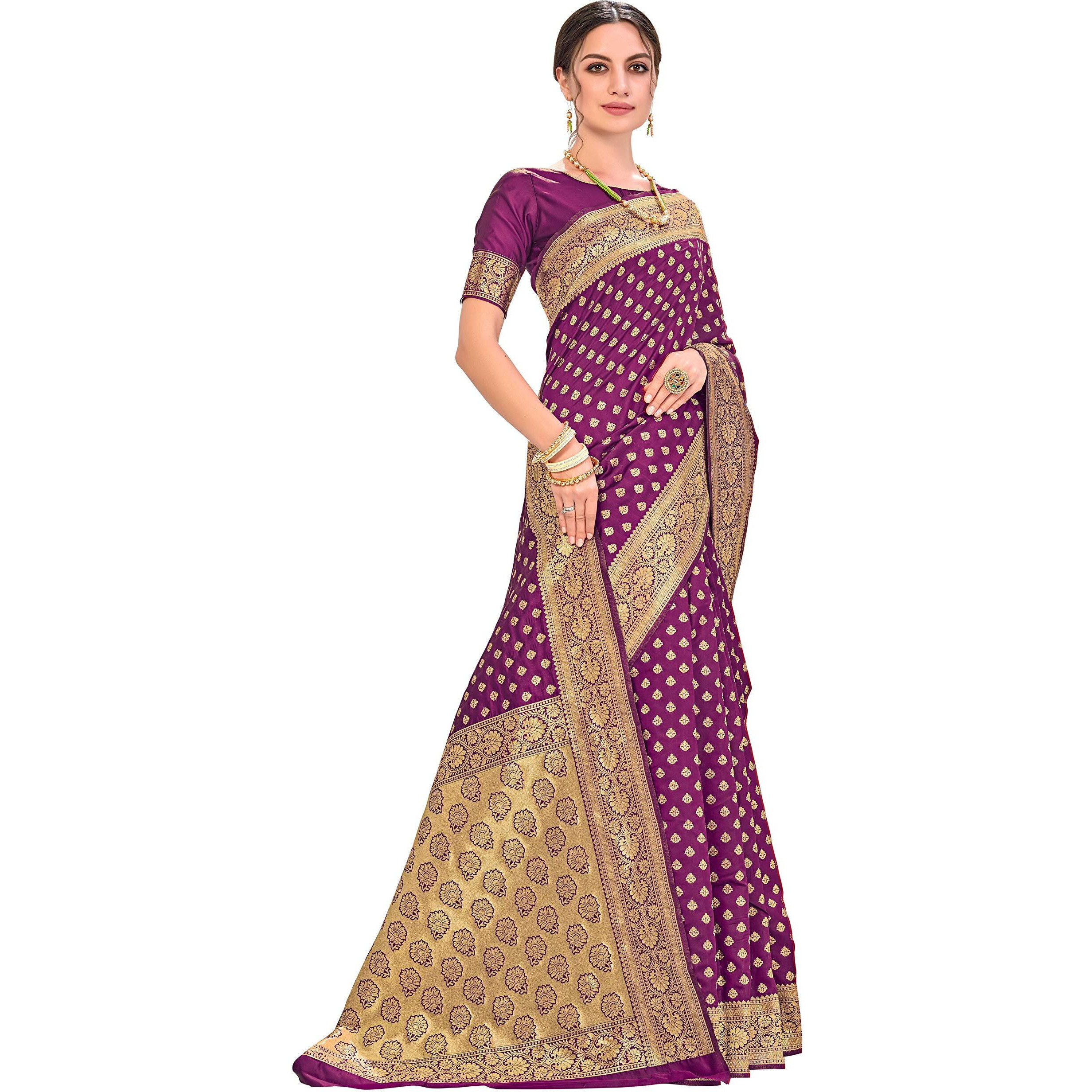 Glory Sarees Womens Jacquard Silk Blend Saree (kara128_Wine