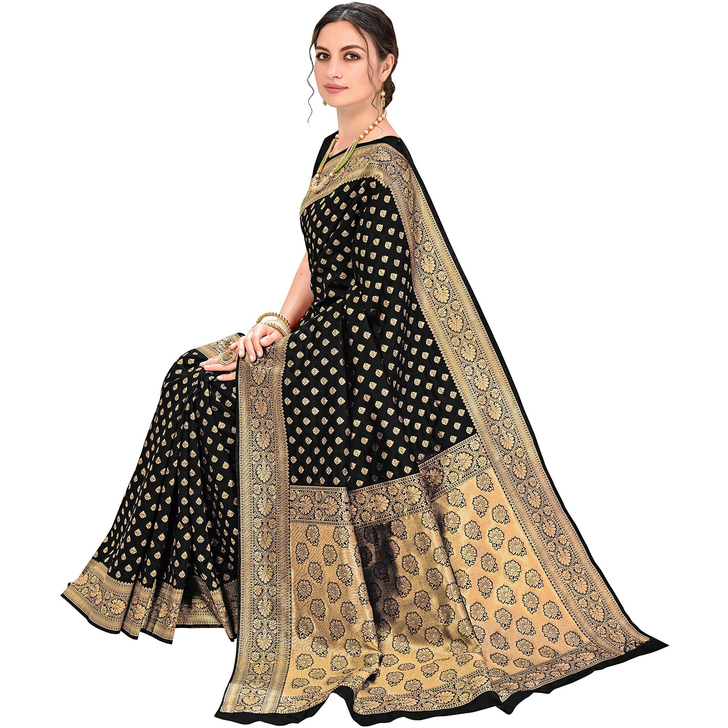 Glory Sarees Womens Jacquard Silk Blend Saree (kara128_Black