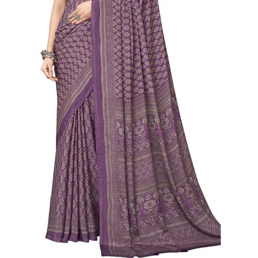 SIRIL Womens Printed Silk Crepe Saree with Unstitched Blouse Piece(2854S2404_Purple)