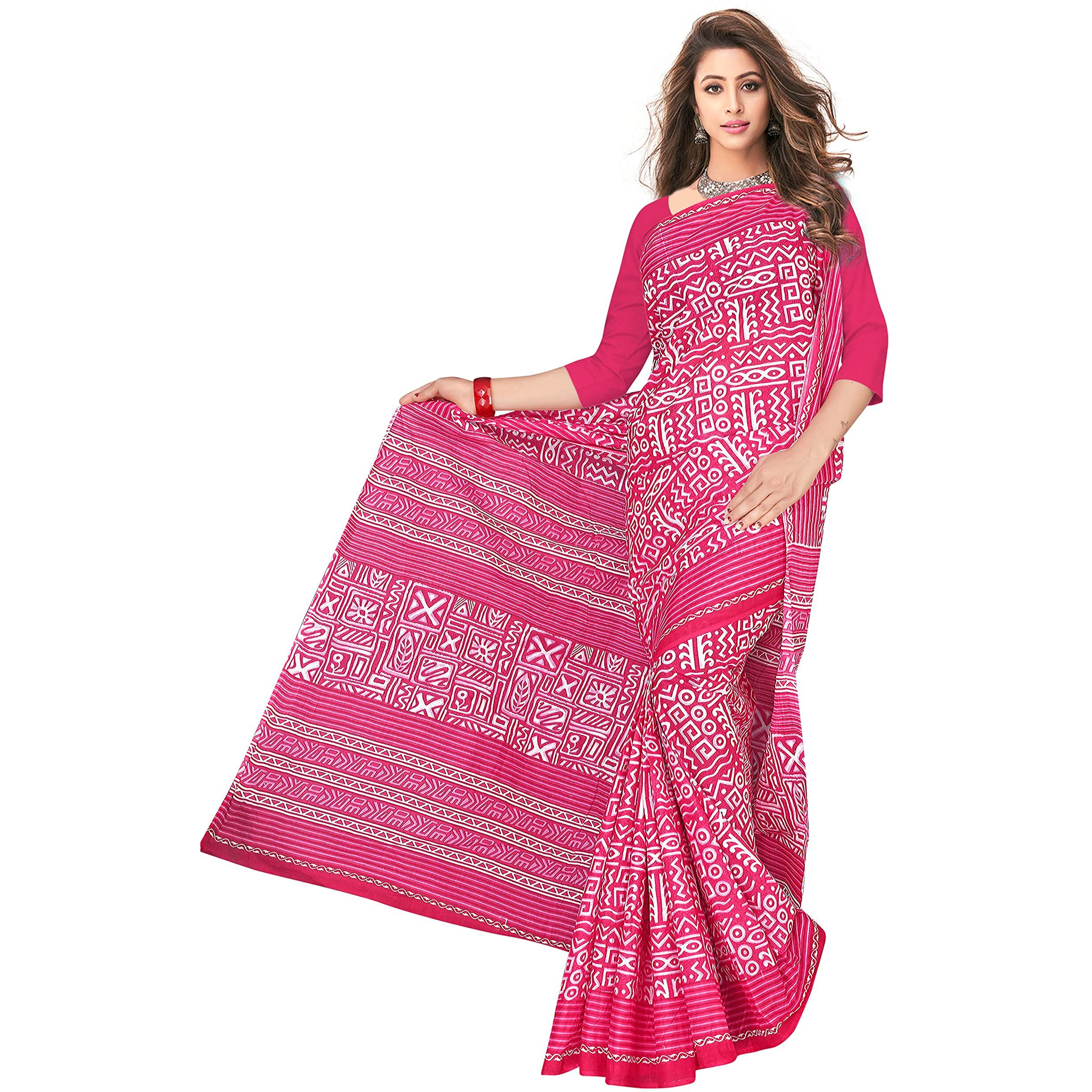 TAMAIRA FASHION Womens Plain Weave Pure Cotton Saree Without Blouse Piece(2203_Pink)