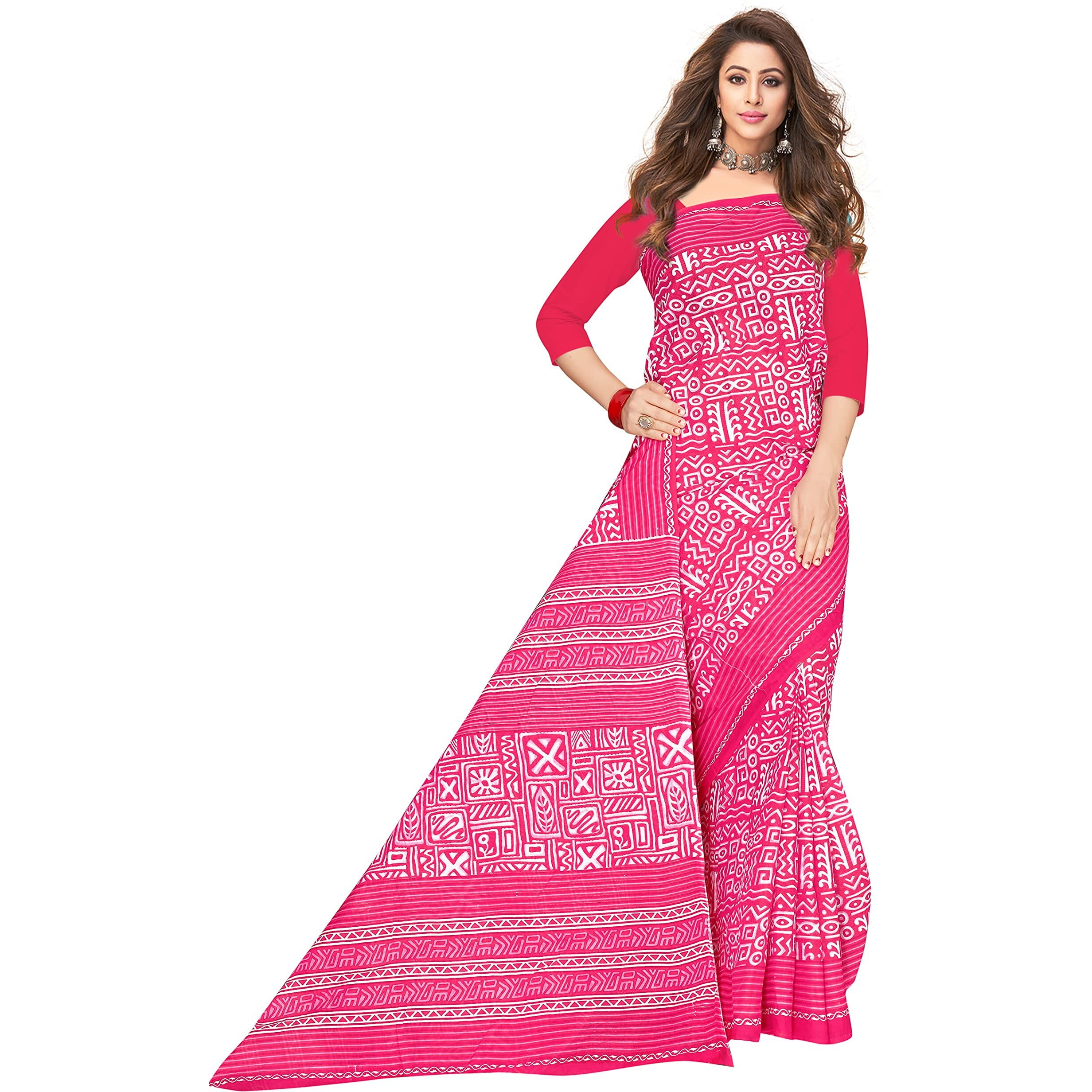 TAMAIRA FASHION Womens Plain Weave Pure Cotton Saree Without Blouse Piece(2203_Pink)