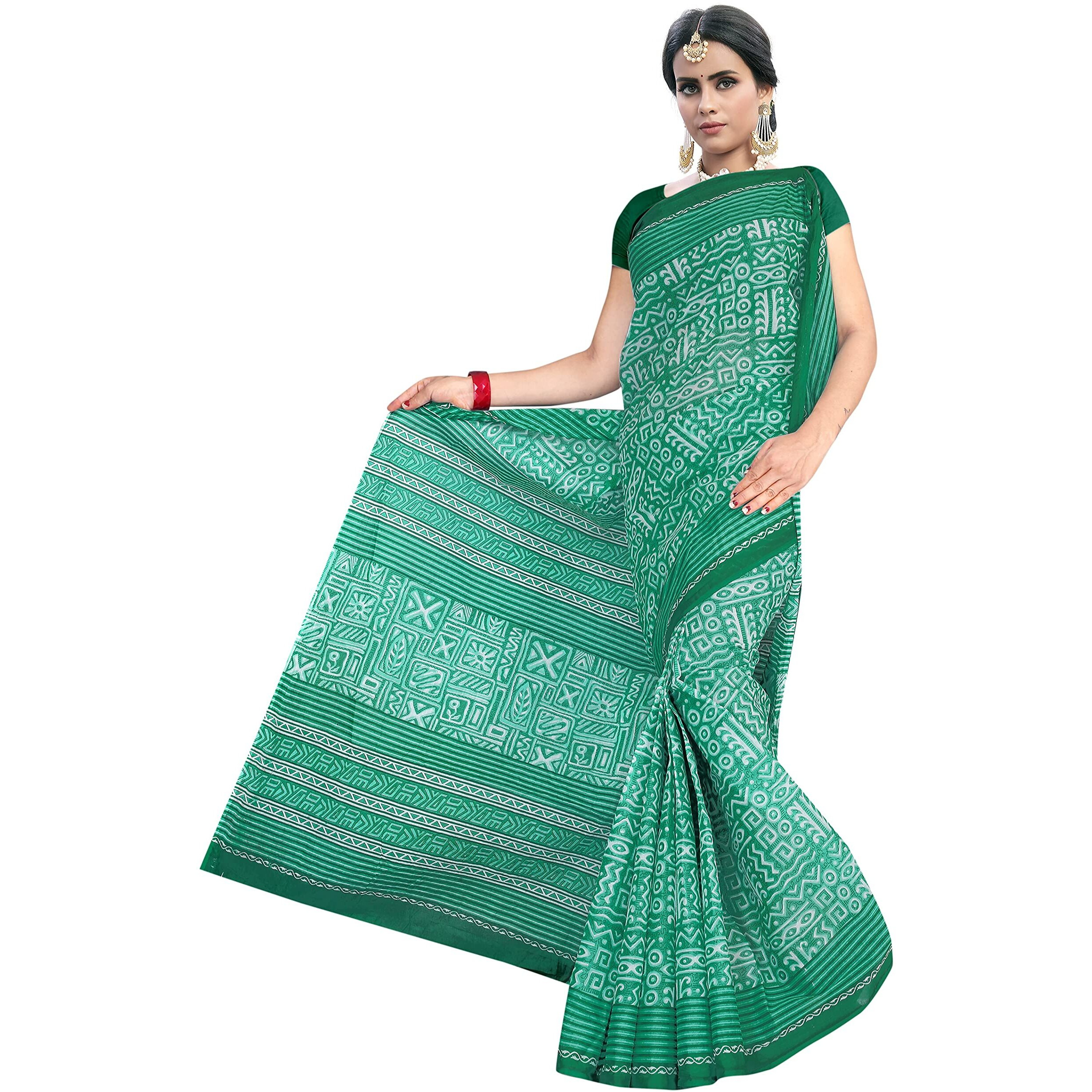 TAMAIRA FASHION Womens Plain Weave Pure Cotton Saree Without Blouse Piece(2203_SeaGreen)
