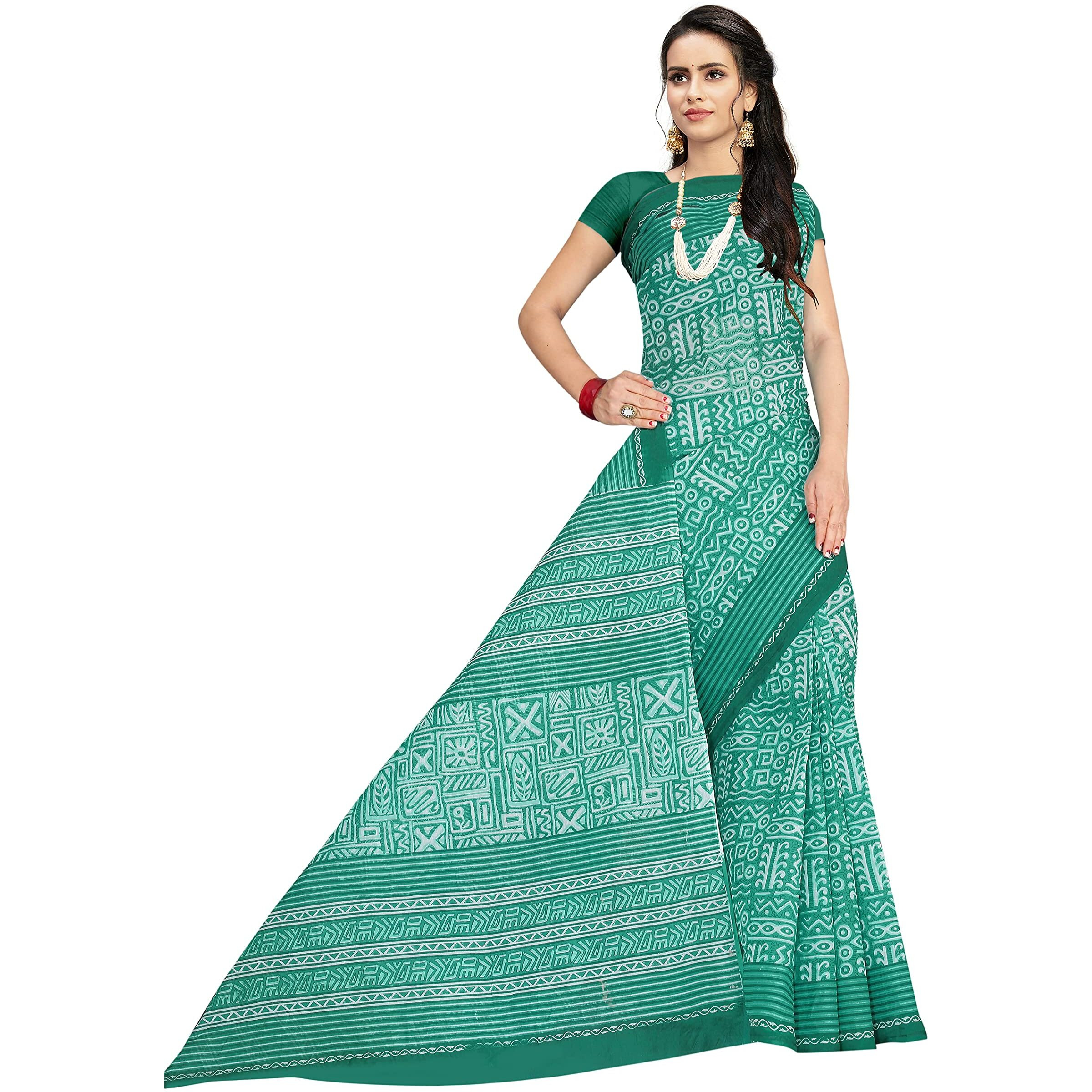 TAMAIRA FASHION Womens Plain Weave Pure Cotton Saree Without Blouse Piece(2203_SeaGreen)