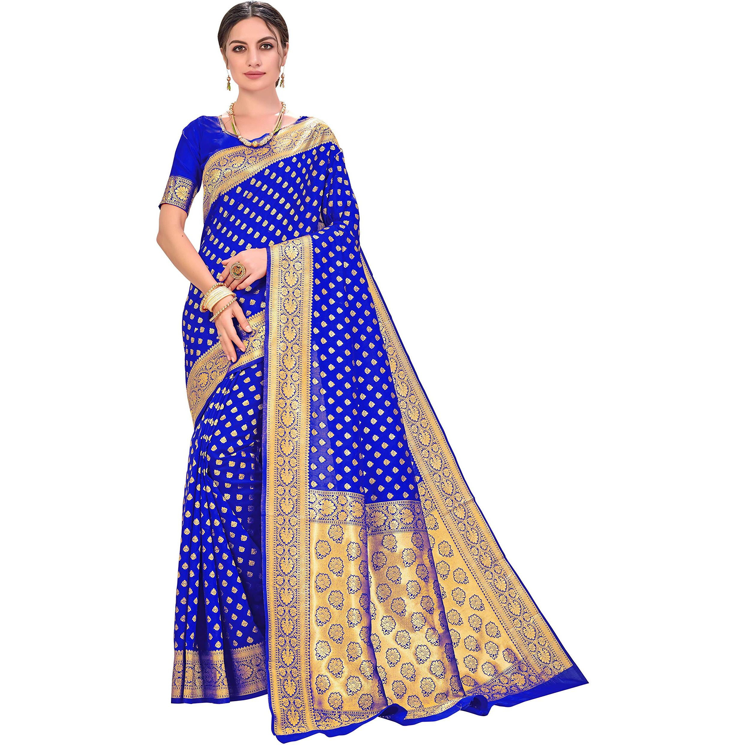 Glory Sarees Womens Banarasi Silk Blend Saree (kara128_RoyalBlue_Royal Blue)