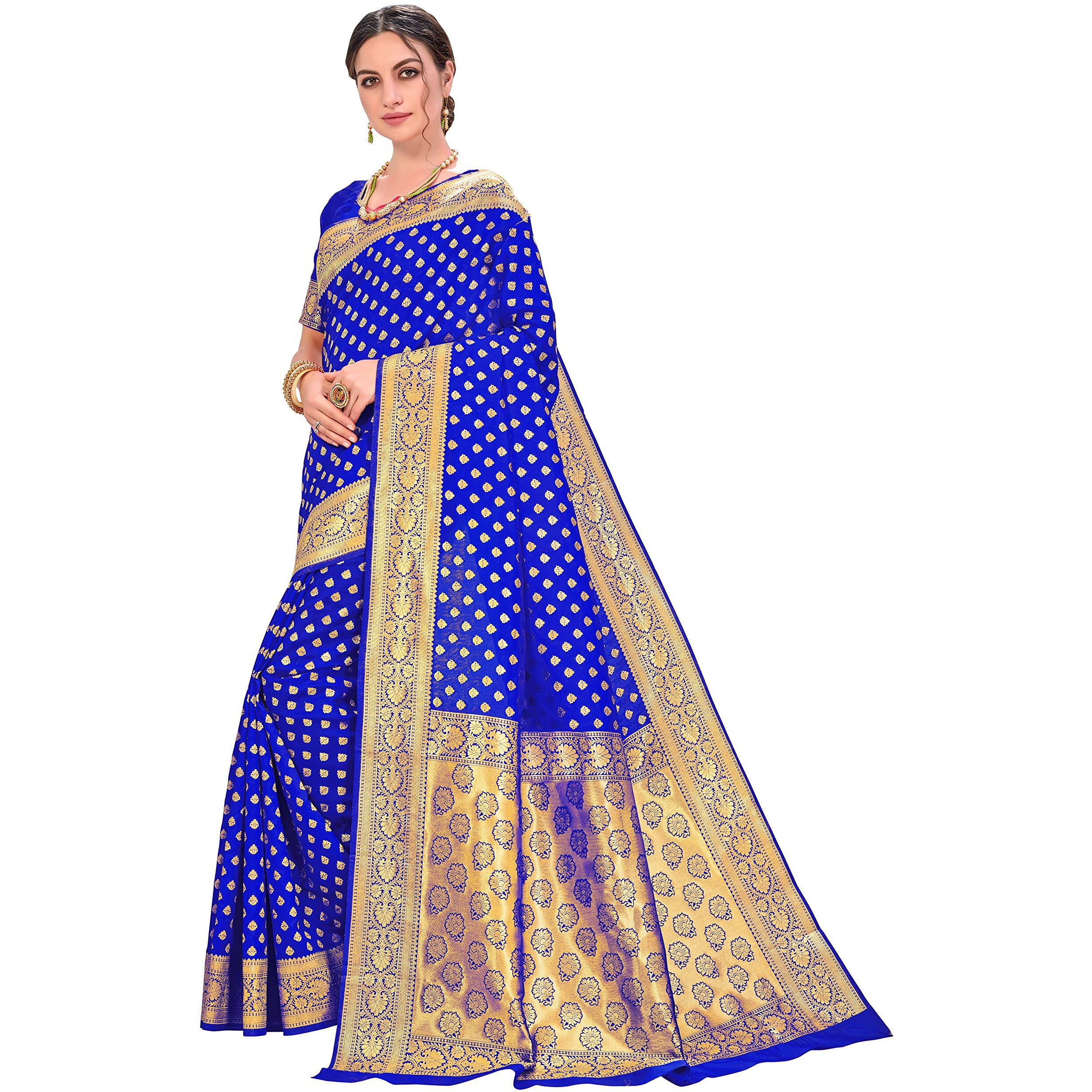 Glory Sarees Womens Banarasi Silk Blend Saree (kara128_RoyalBlue_Royal Blue)