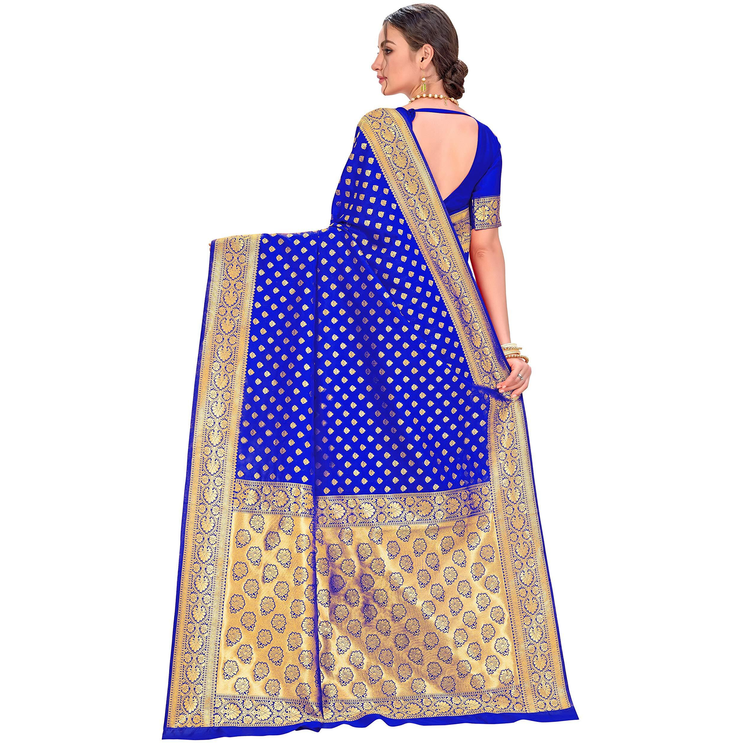 Glory Sarees Womens Banarasi Silk Blend Saree (kara128_RoyalBlue_Royal Blue)